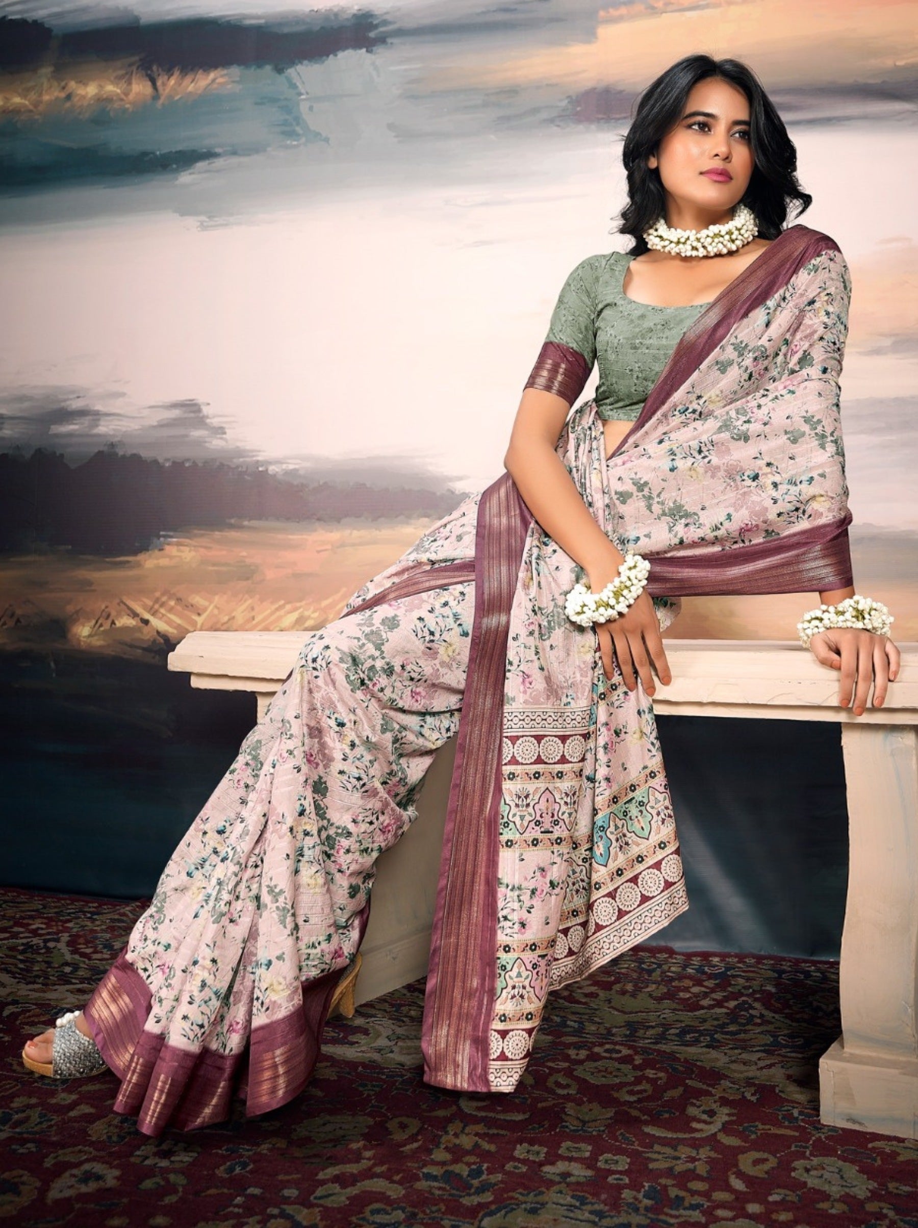 Lavender Purple Organza Festive Saree - TrendOye