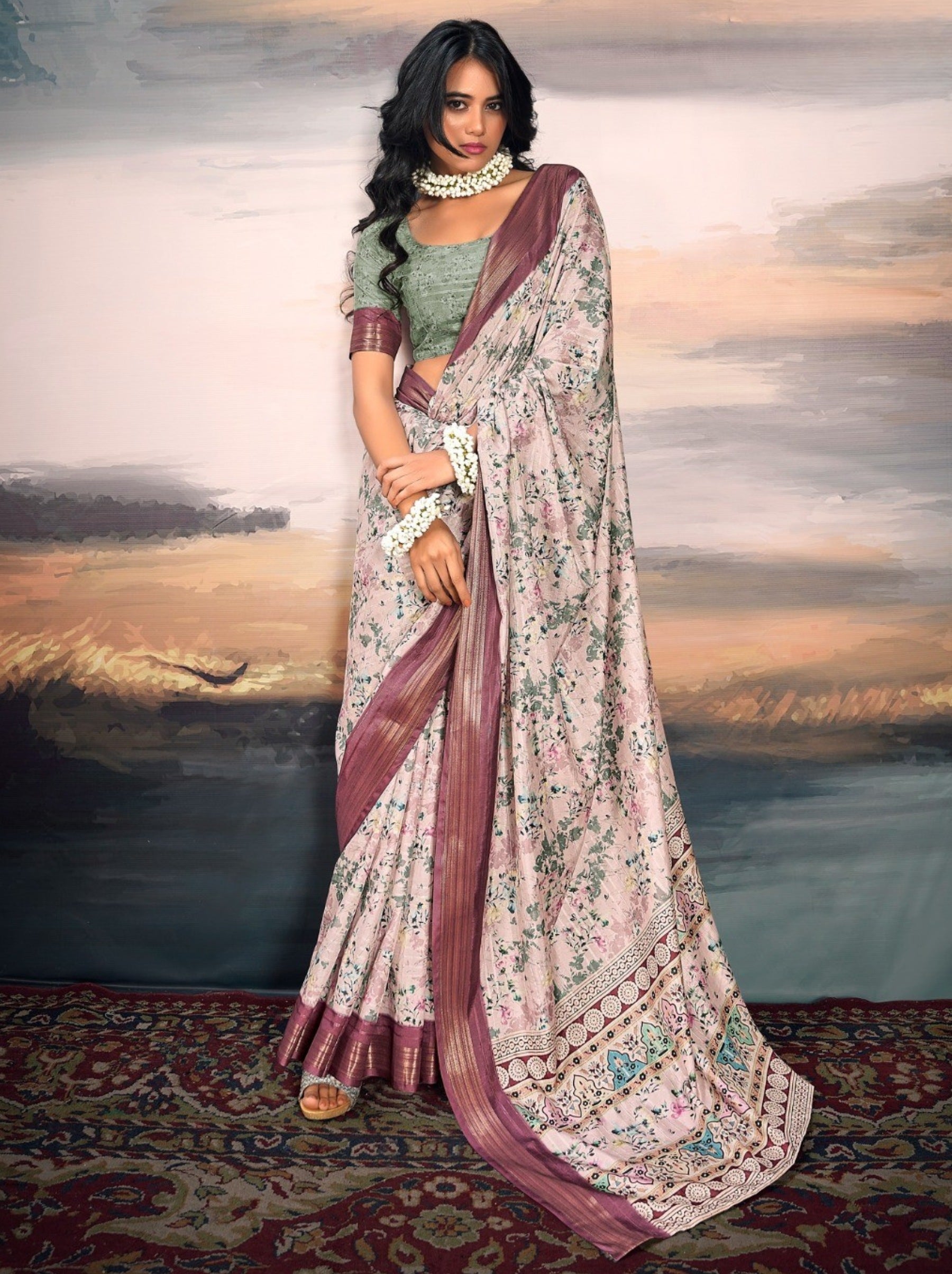 Lavender Purple Organza Festive Saree - TrendOye