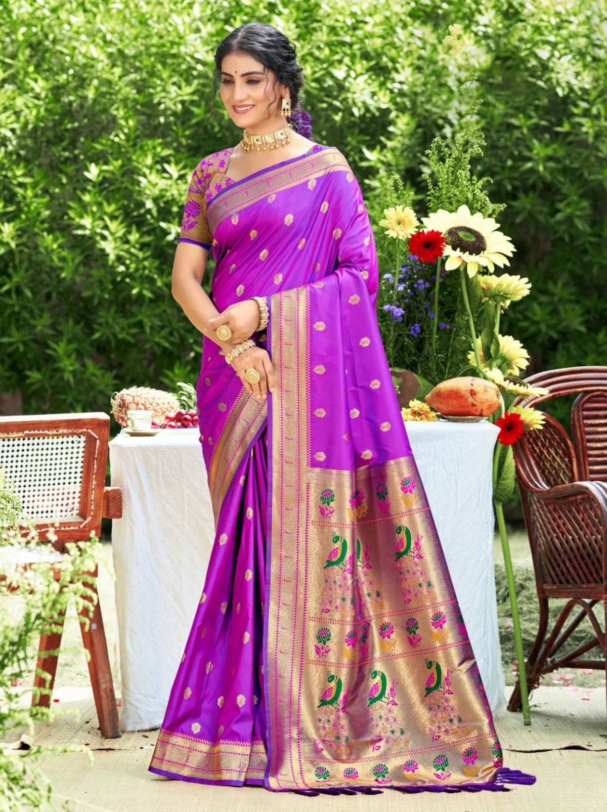 Grape Violet Designer Paithani Silk Saree with Tassels