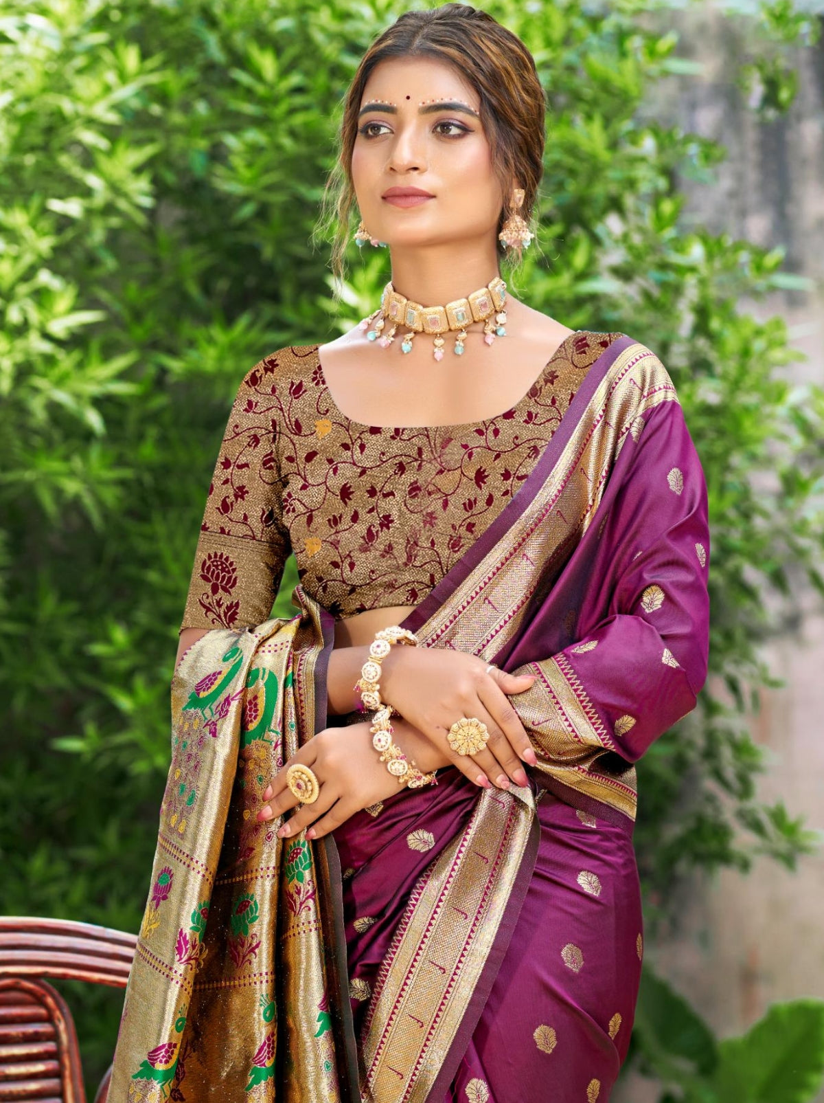 Wine Purple Designer Paithani Silk Saree with Tassels