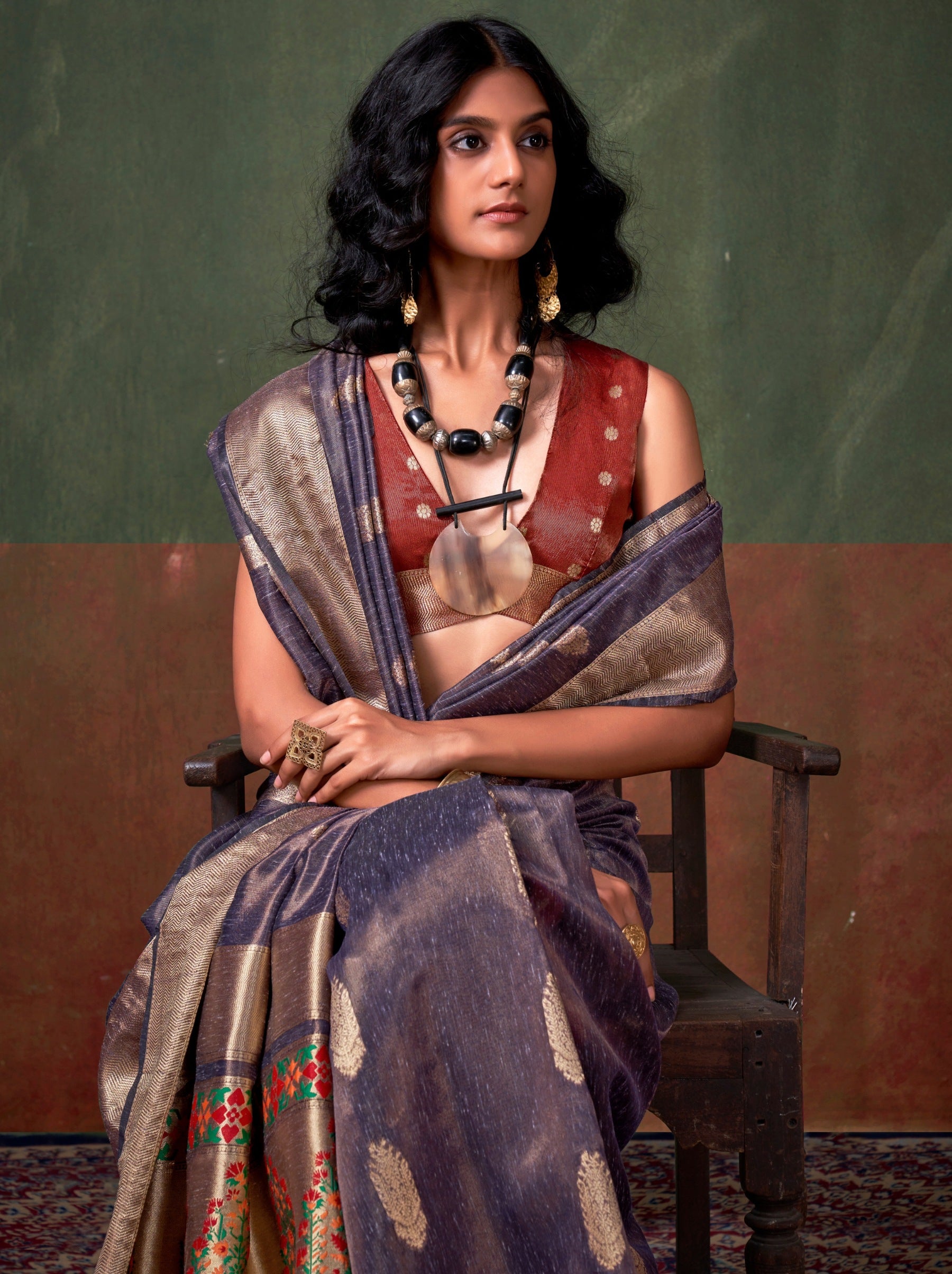 Grape Violet Paithani Zari Tissue Silk Party Saree - TrendOye