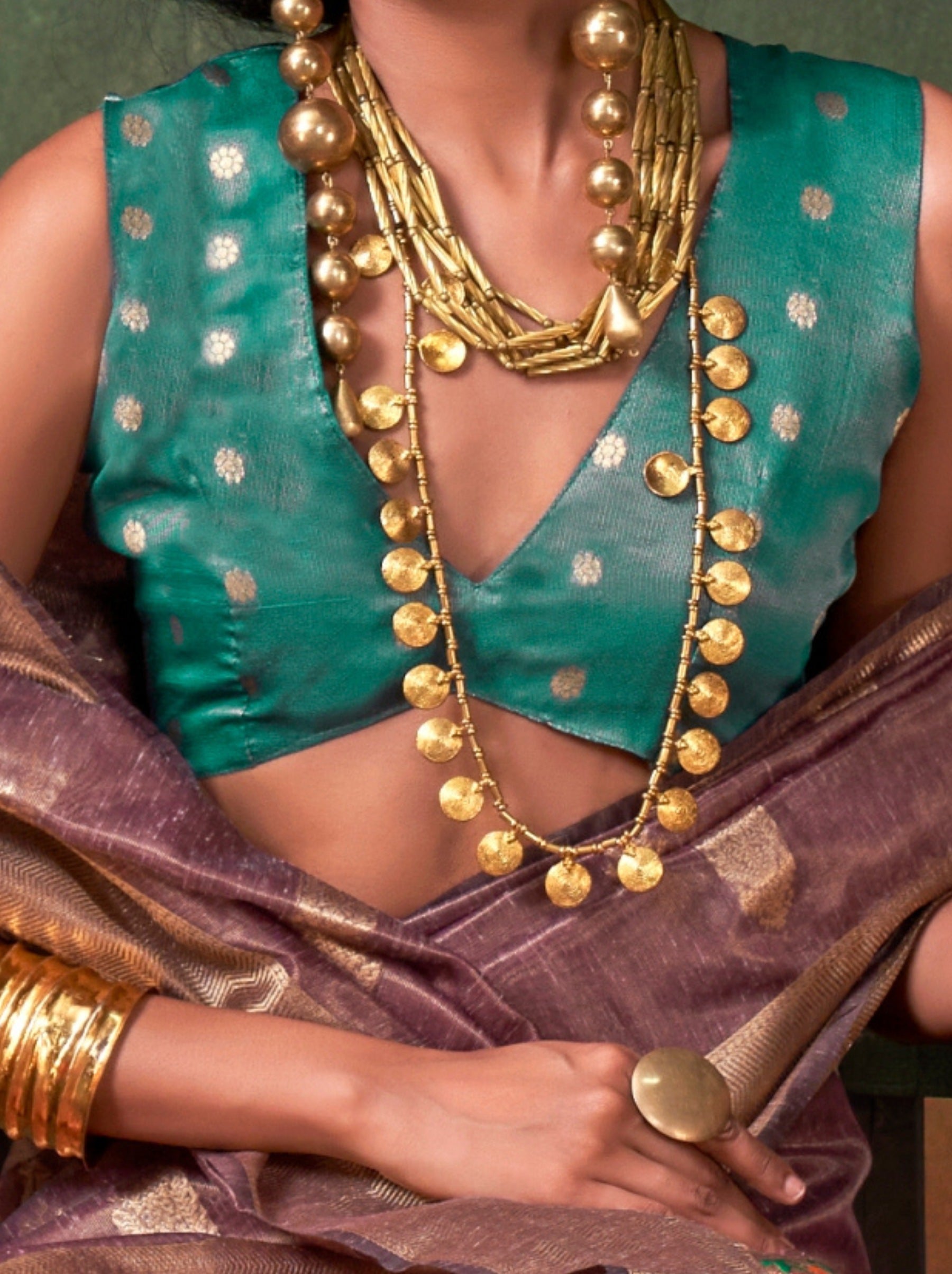 Plum Violet Paithani Zari Tissue Silk Party Saree - TrendOye