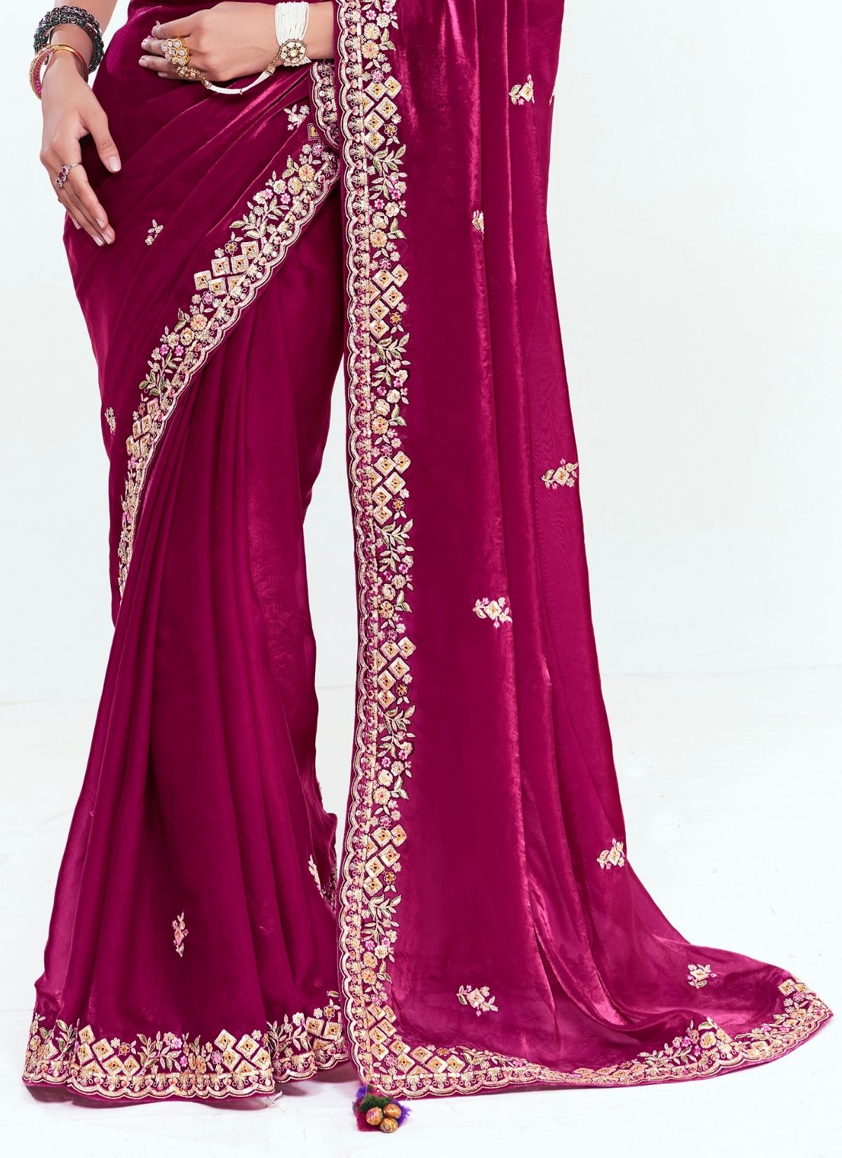 Jam Purple Party Fancy Premium Saree With Fine Blouse Piece - TrendOye