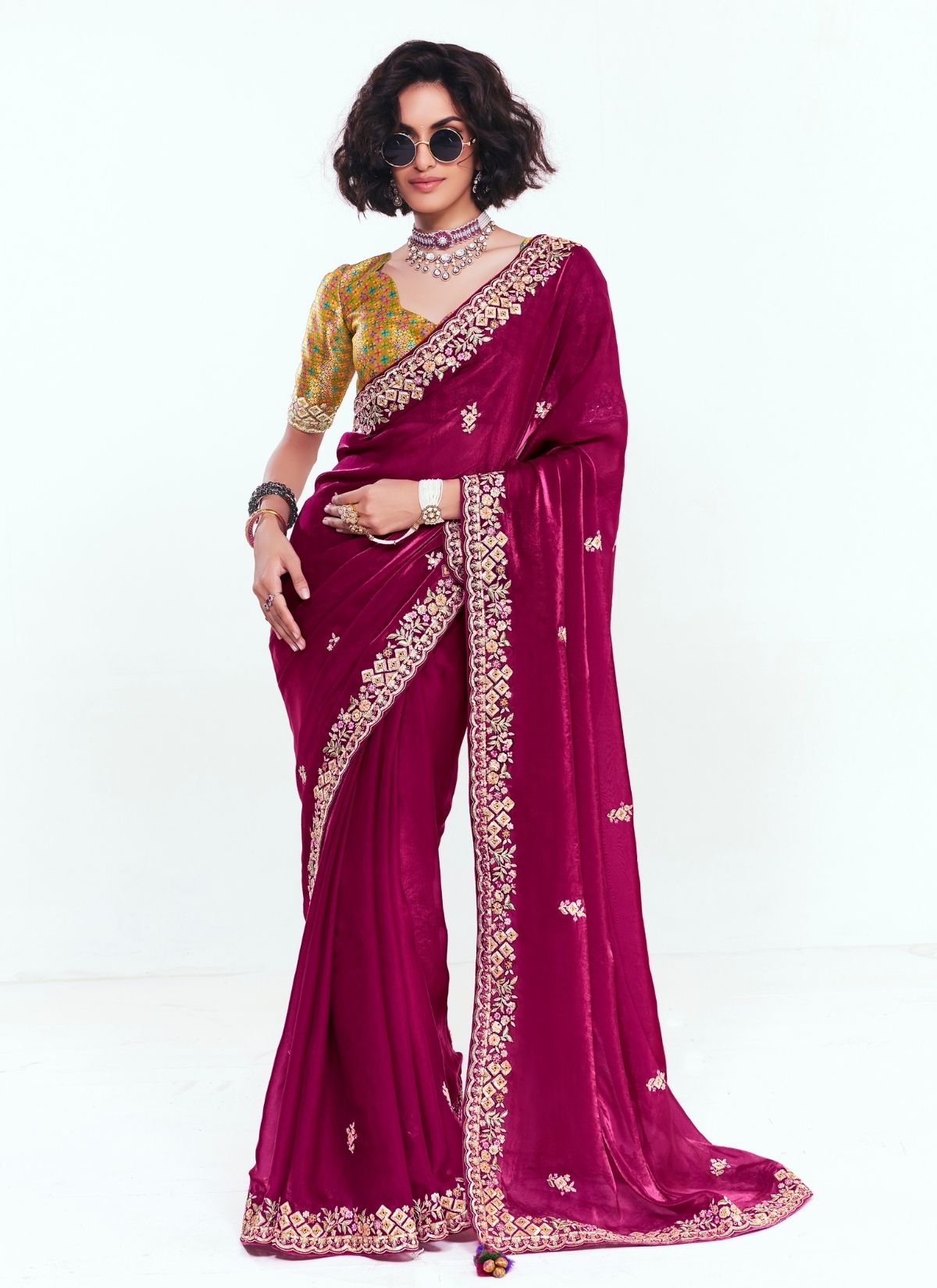 Jam Purple Party Fancy Premium Saree With Fine Blouse Piece - TrendOye