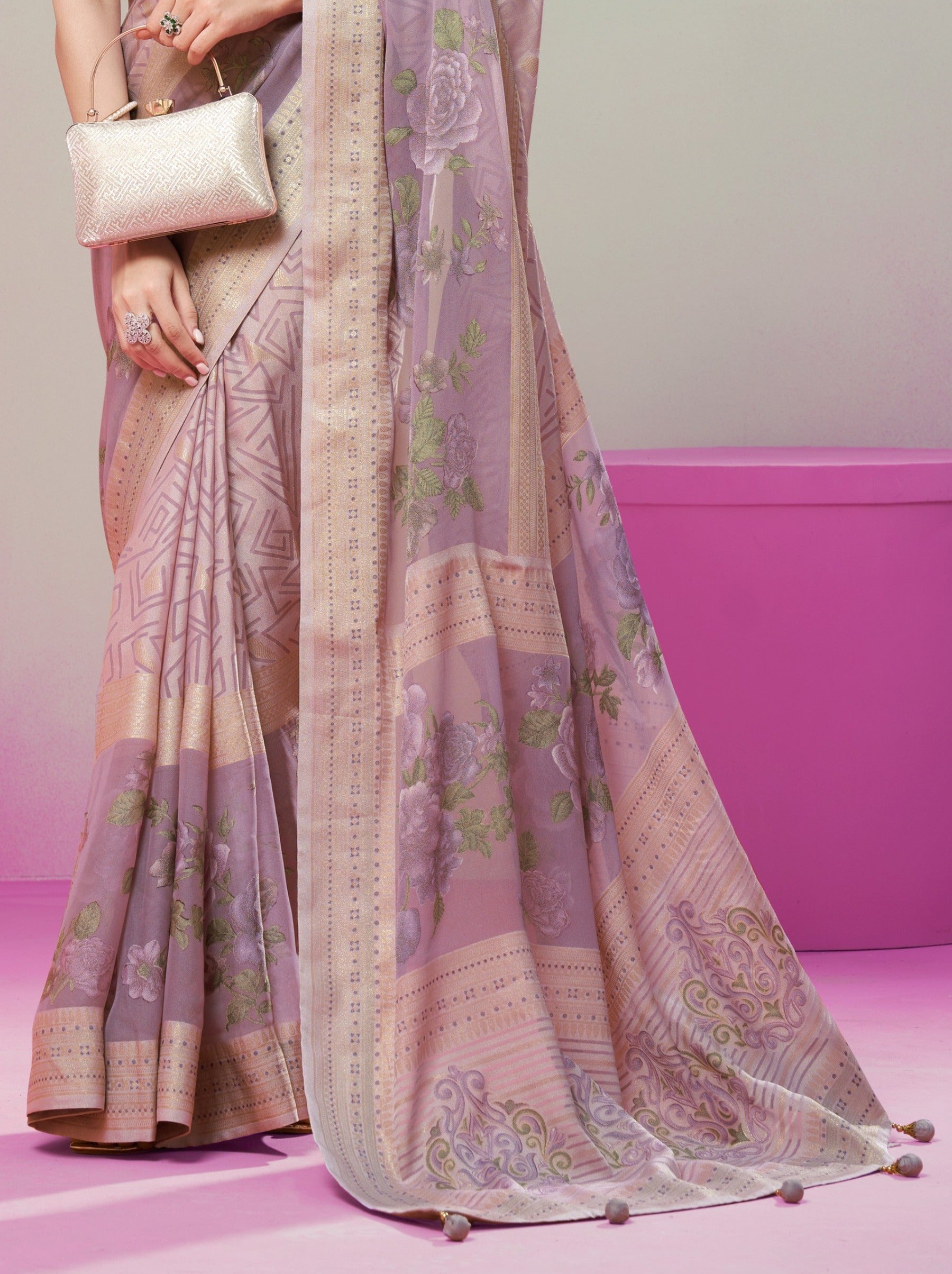 Lavender Purple Premium Georgette Weightless Celebration Saree - TrendOye