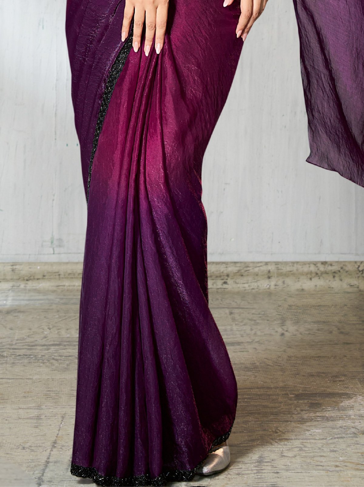 Purple-Pink Dual Tone Ready To Wear Satin Saree With Trendy Blouse