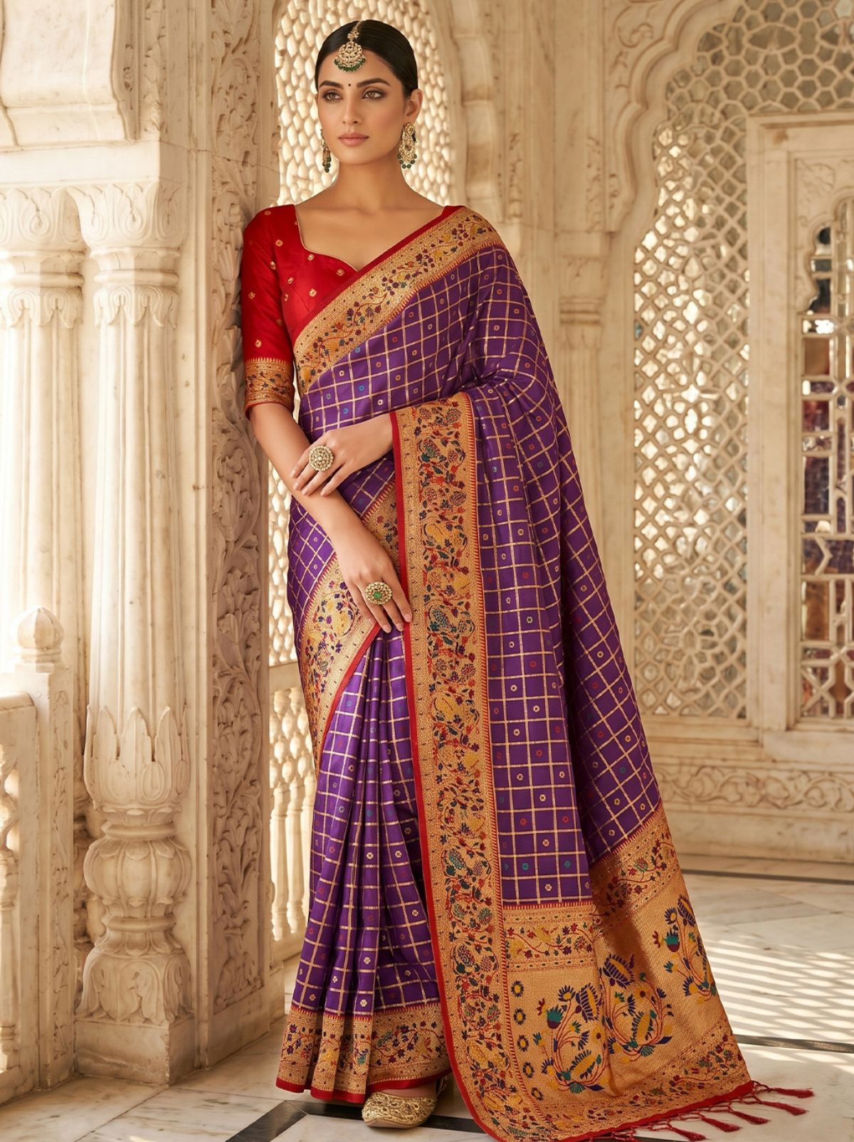 Grape Purple Premium Banarasi Silk Saree With Tassels Work