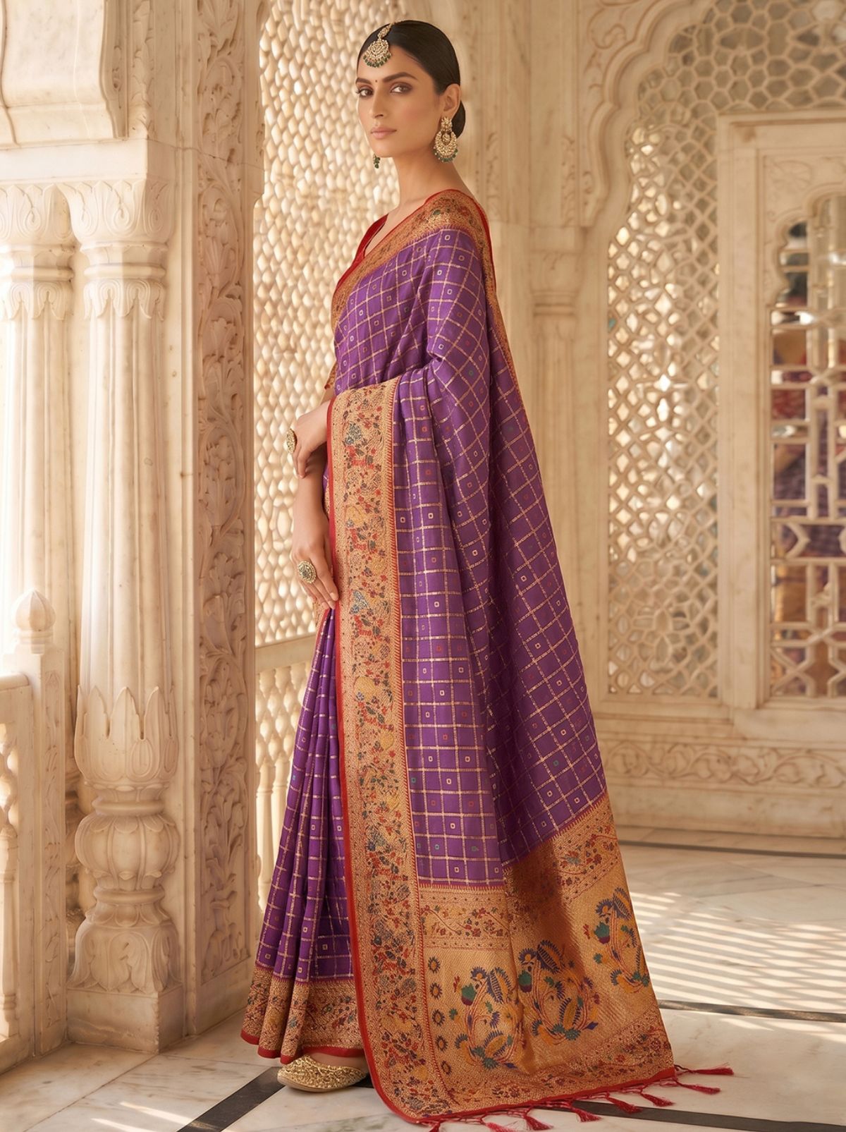Grape Purple Premium Banarasi Silk Saree With Tassels Work