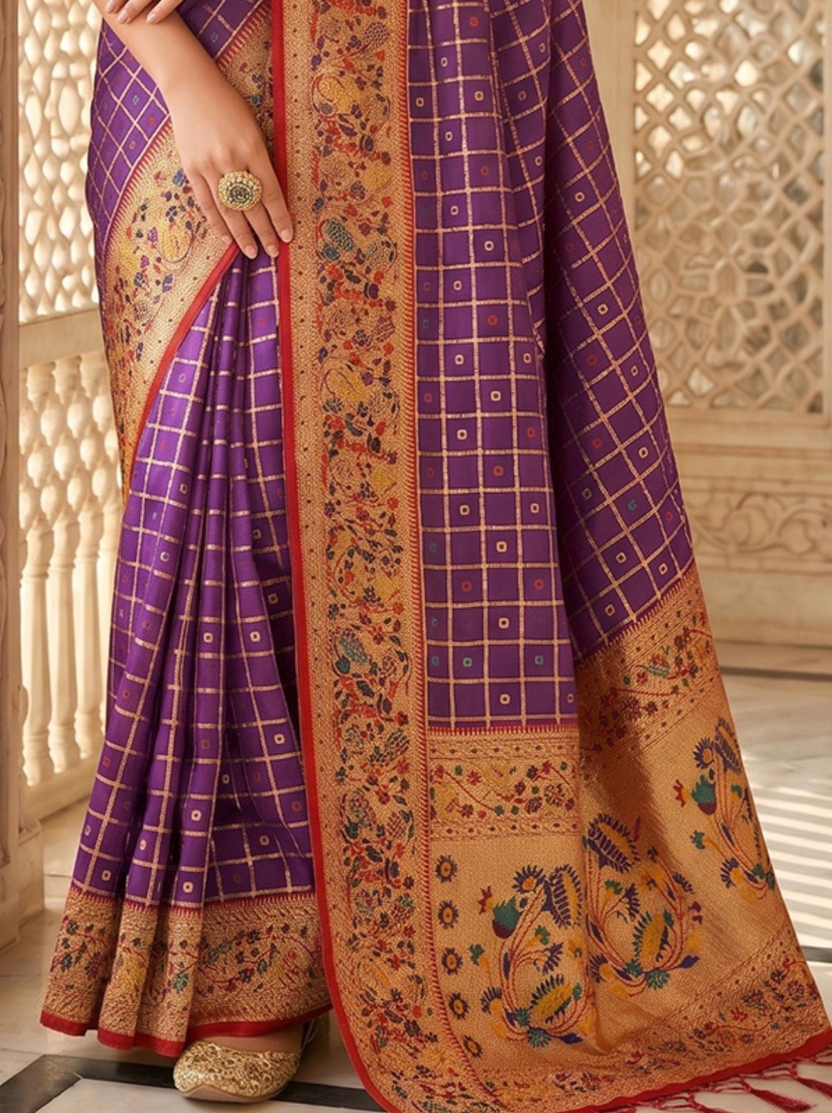 Grape Purple Premium Banarasi Silk Saree With Tassels Work