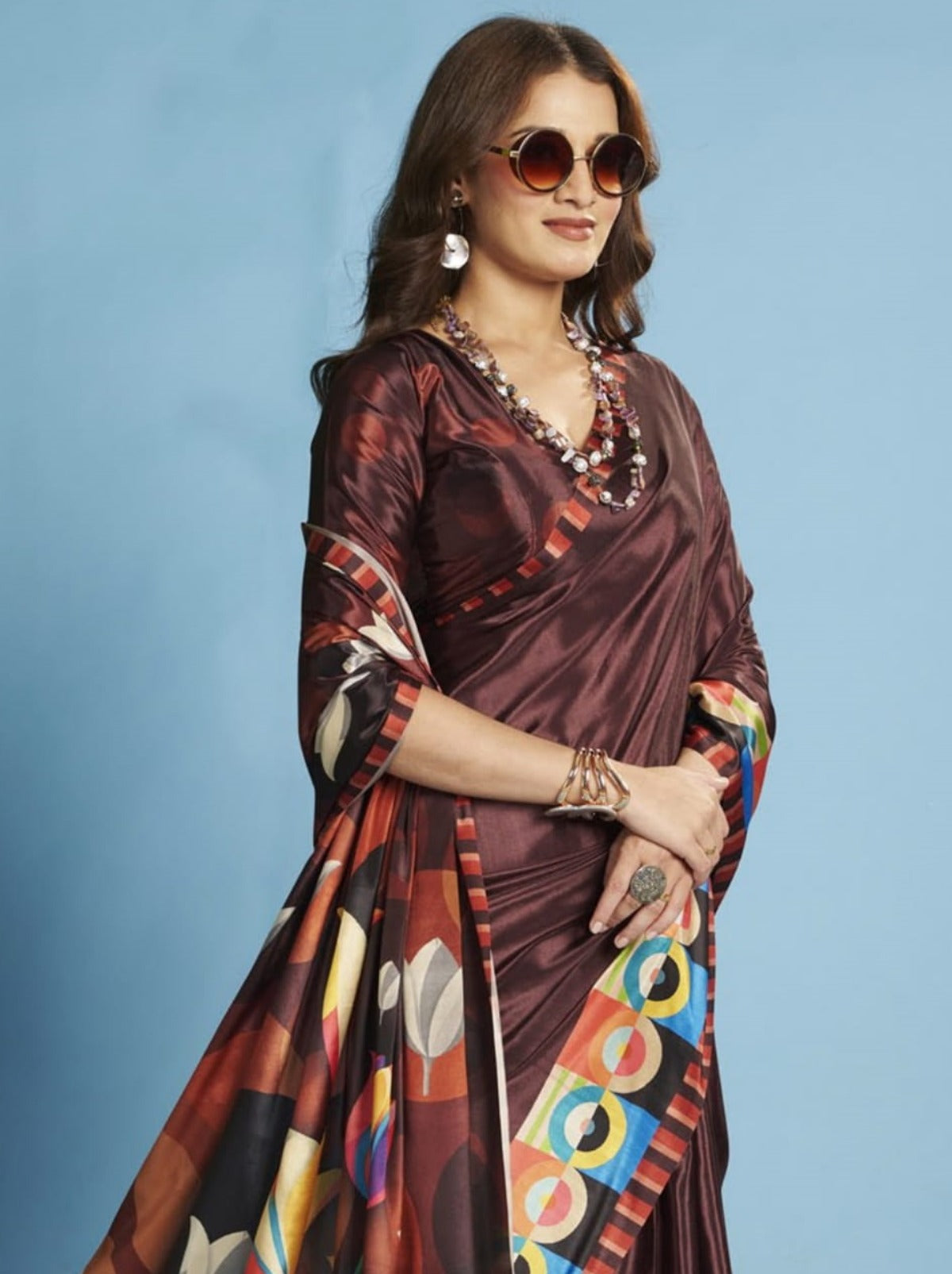 Wine Purple Premium Crepe Silk Saree With Abstract Print