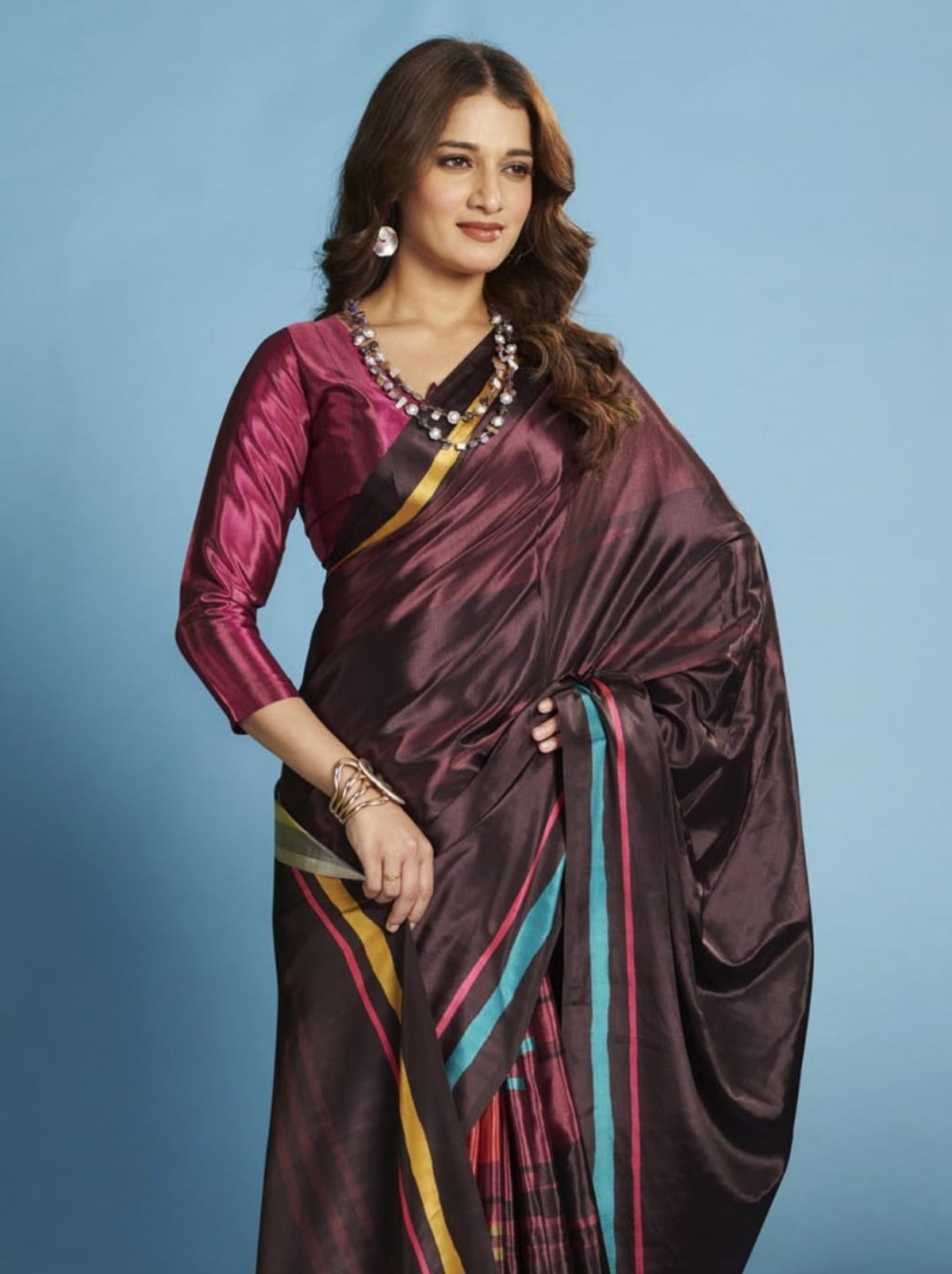 Grape Purple Premium Crepe Silk Saree With Abstract Print