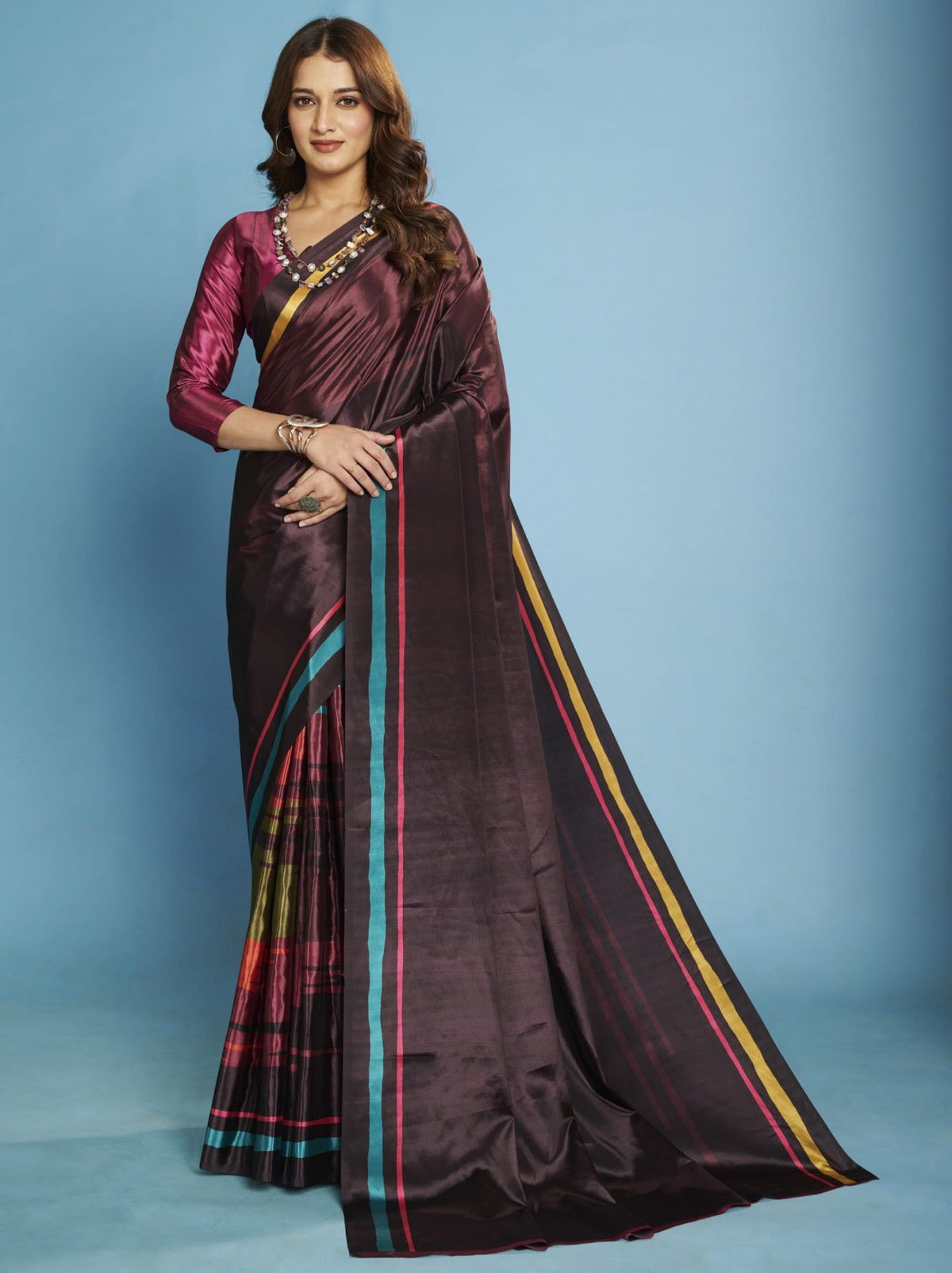 Grape Purple Premium Crepe Silk Saree With Abstract Print