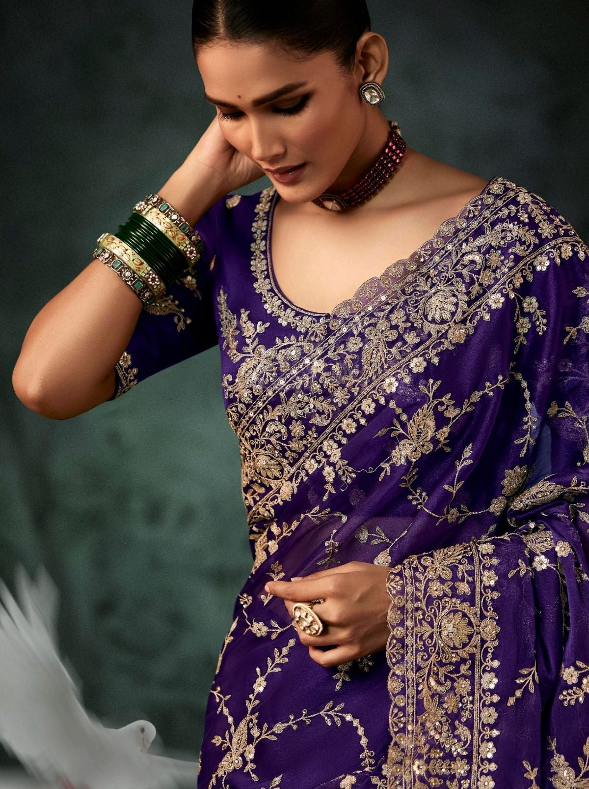 Deep Purple Premium Crepe Silk Saree With Blouse Piece