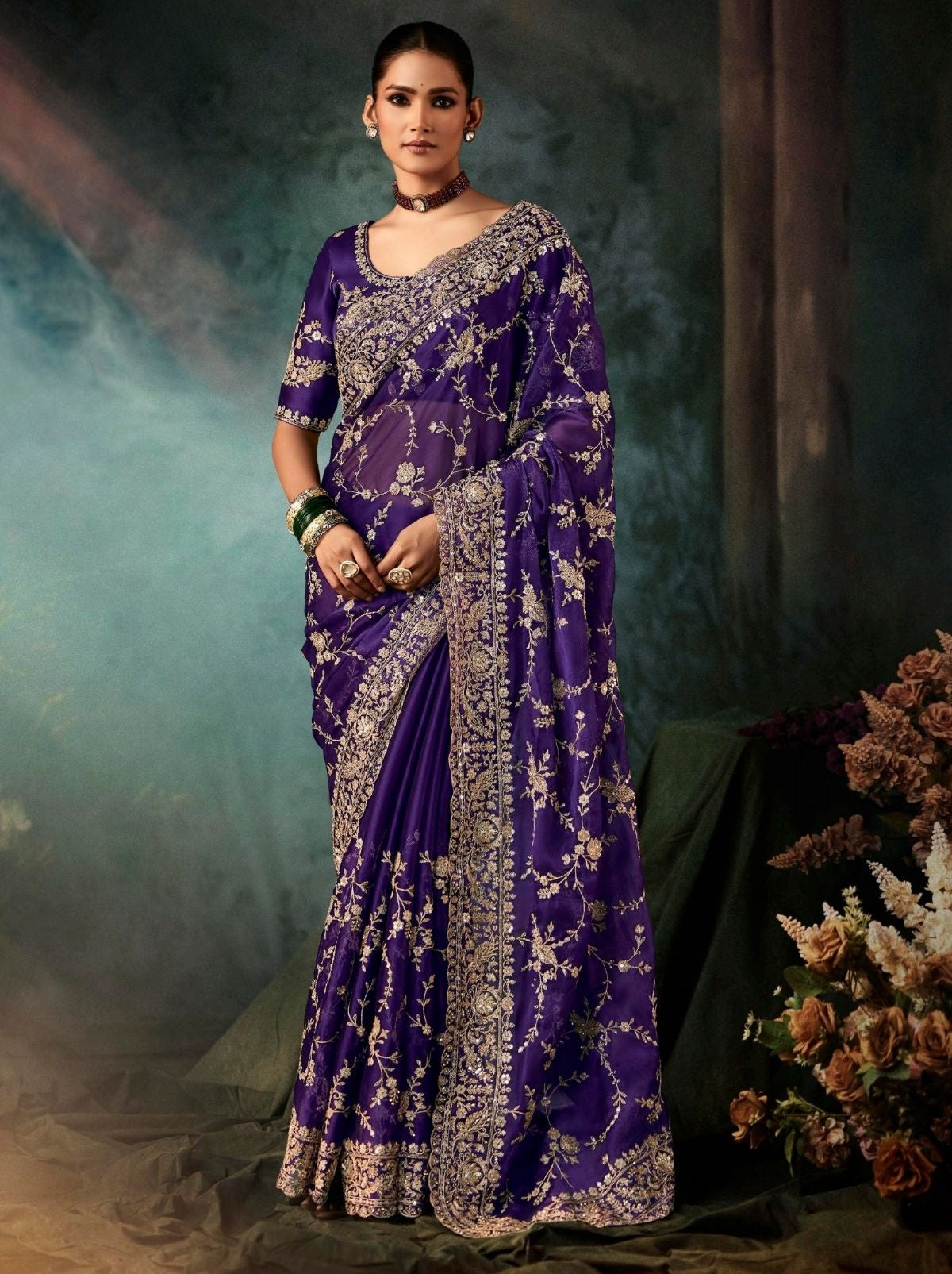Deep Purple Premium Crepe Silk Saree With Blouse Piece