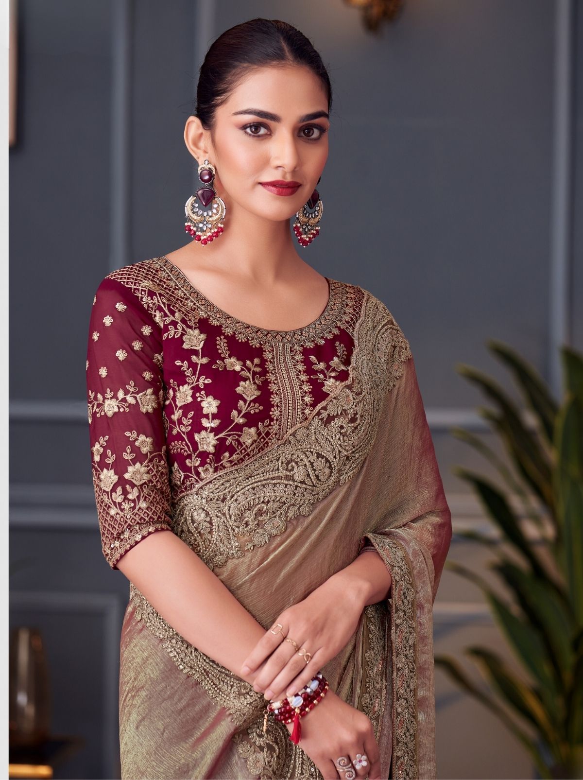 Grape Purple Party Designer Saree - TrendOye