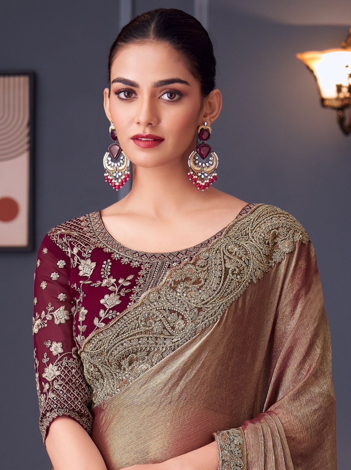 Grape Purple Party Designer Saree - TrendOye