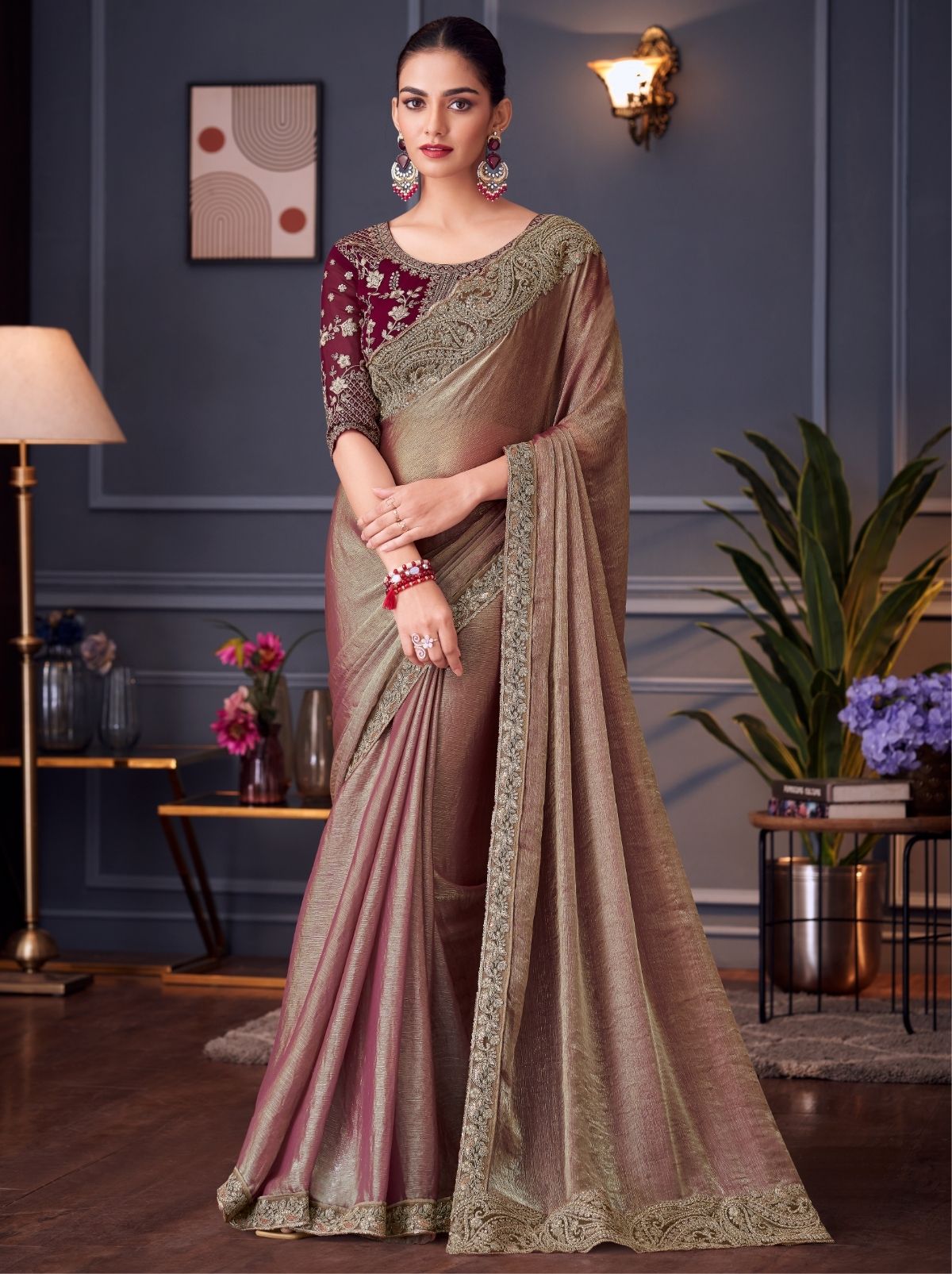 Grape Purple Party Designer Saree - TrendOye