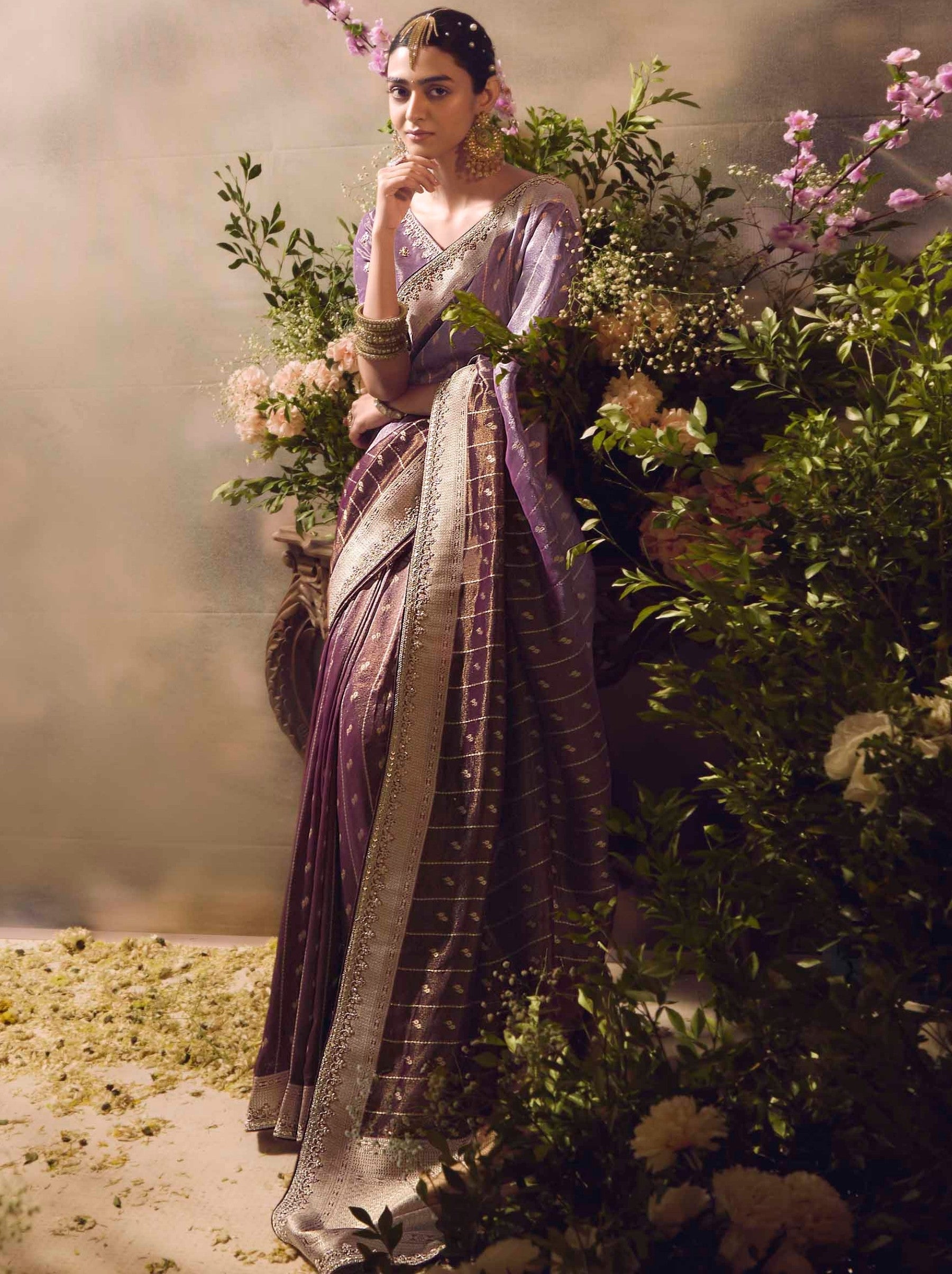 Plum Violet Wedding And Celebration Saree - TrendOye
