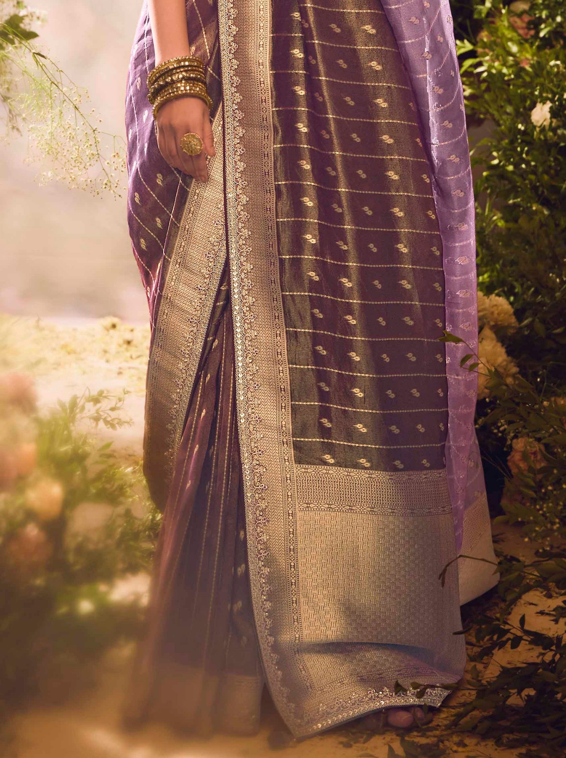 Plum Violet Wedding And Celebration Saree - TrendOye