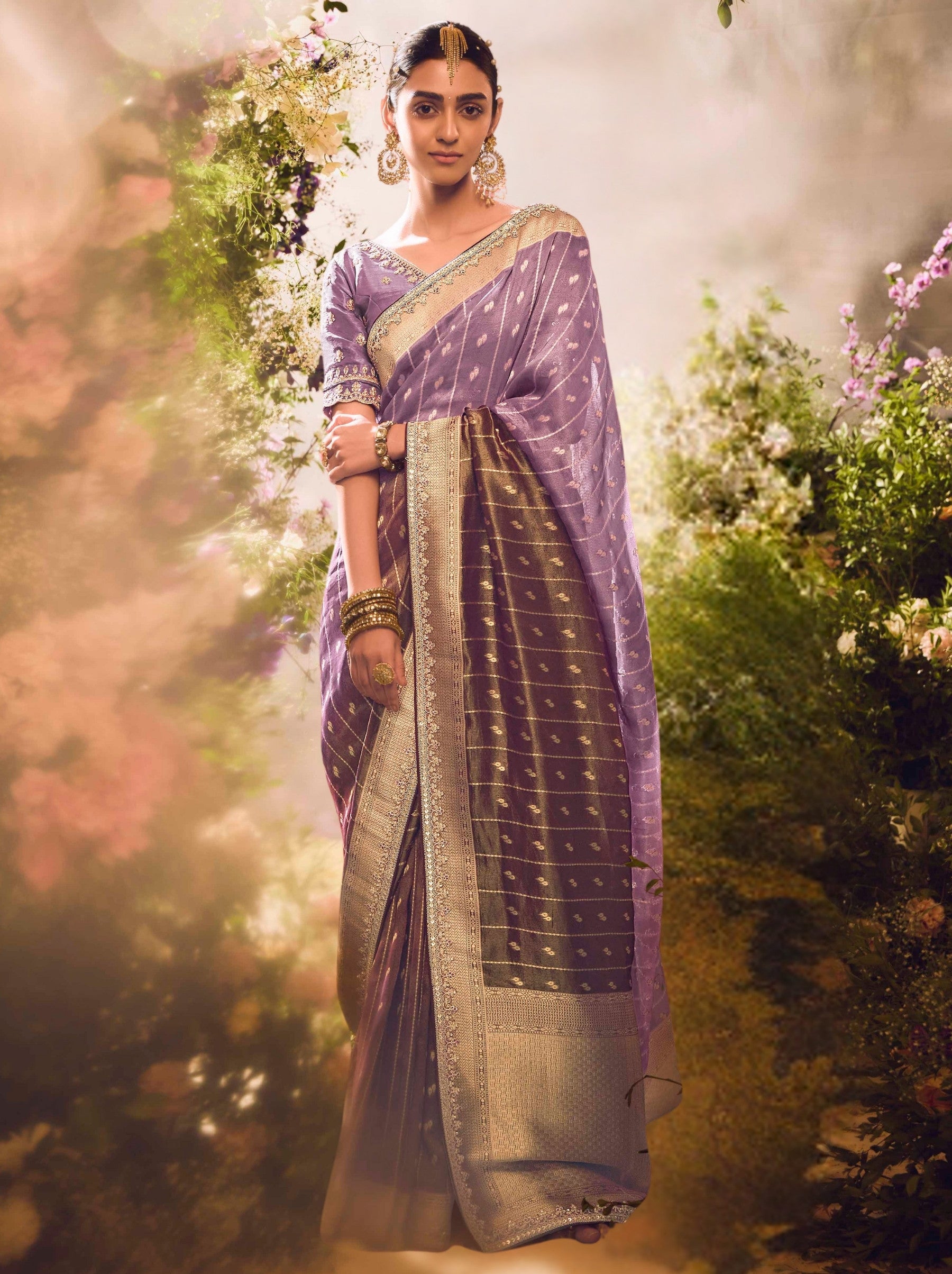 Plum Violet Wedding And Celebration Saree - TrendOye
