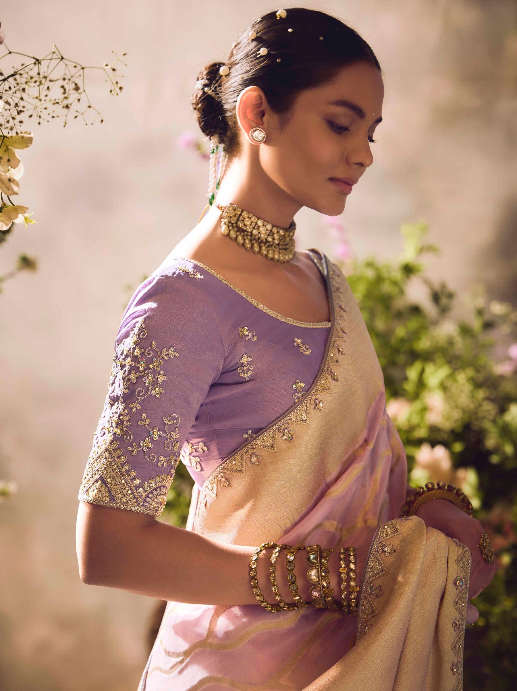 Helio Violet Wedding And Celebration Saree - TrendOye