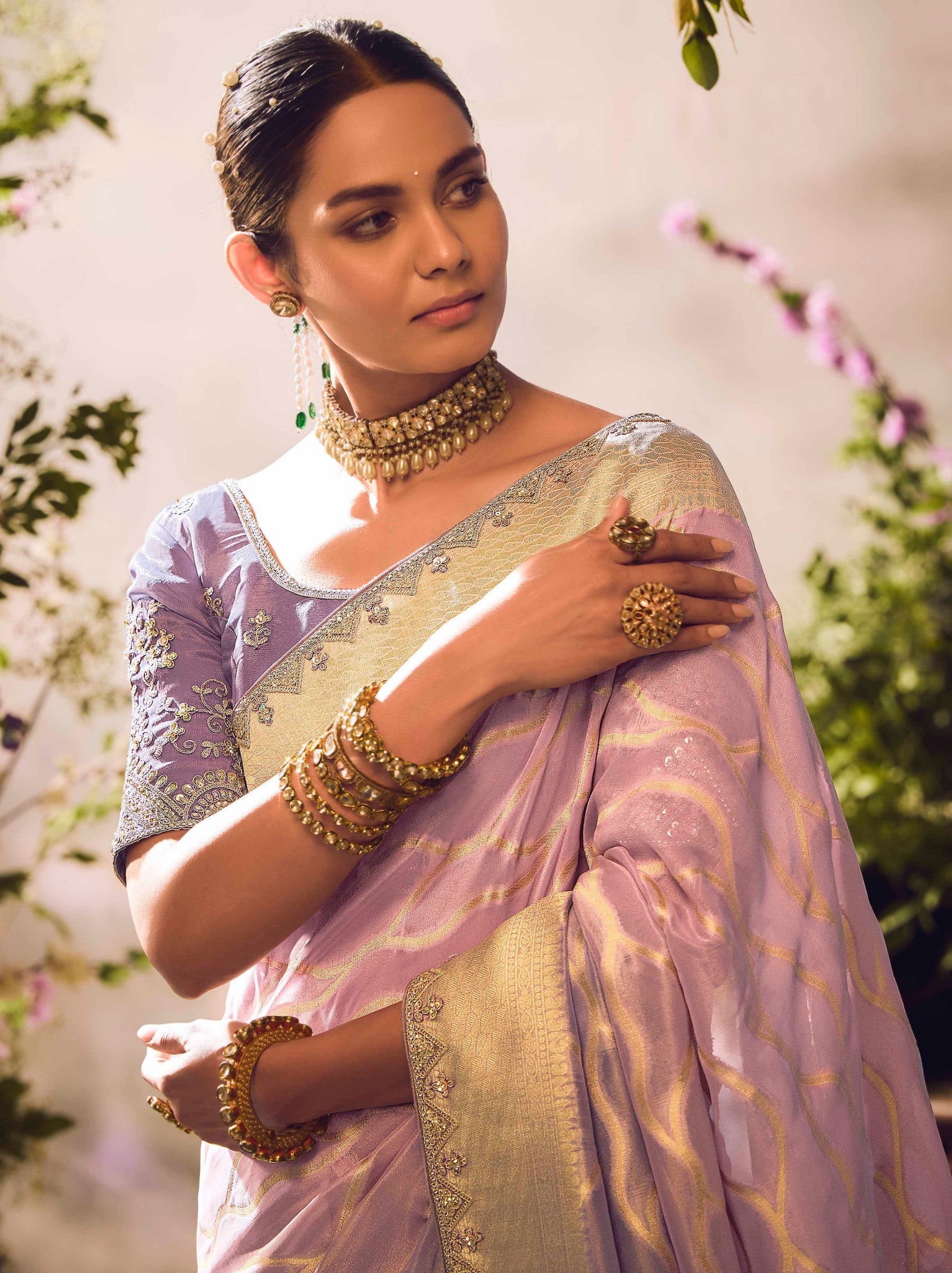 Helio Violet Wedding And Celebration Saree - TrendOye