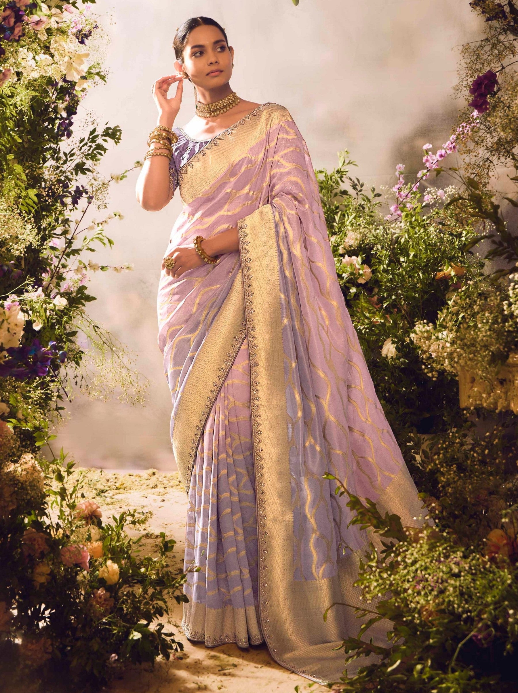 Helio Violet Wedding And Celebration Saree - TrendOye