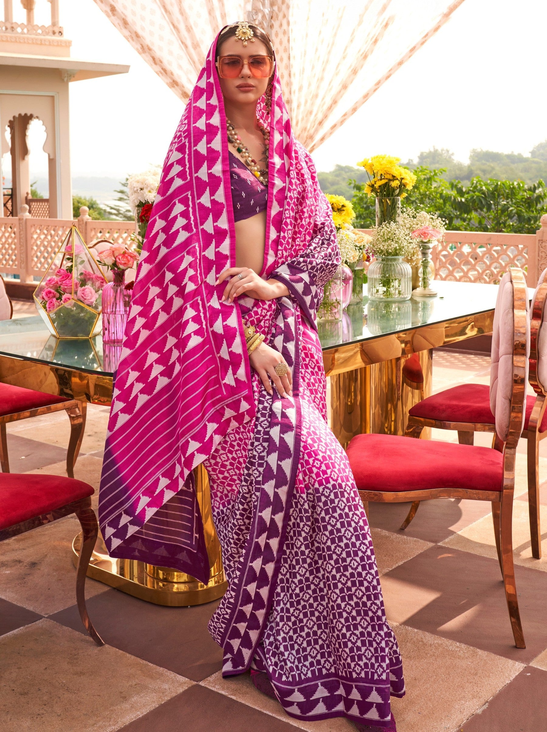 Fandango Violet Celebration Saree - TrendOye