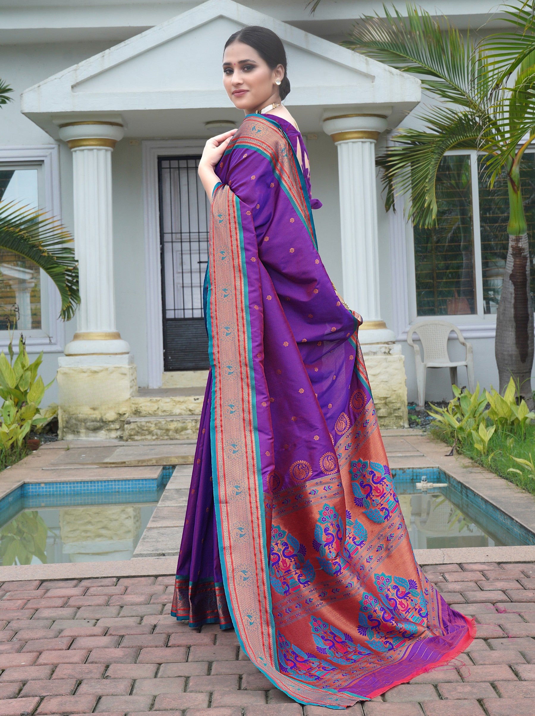Indigo Purple Festive Saree - TrendOye