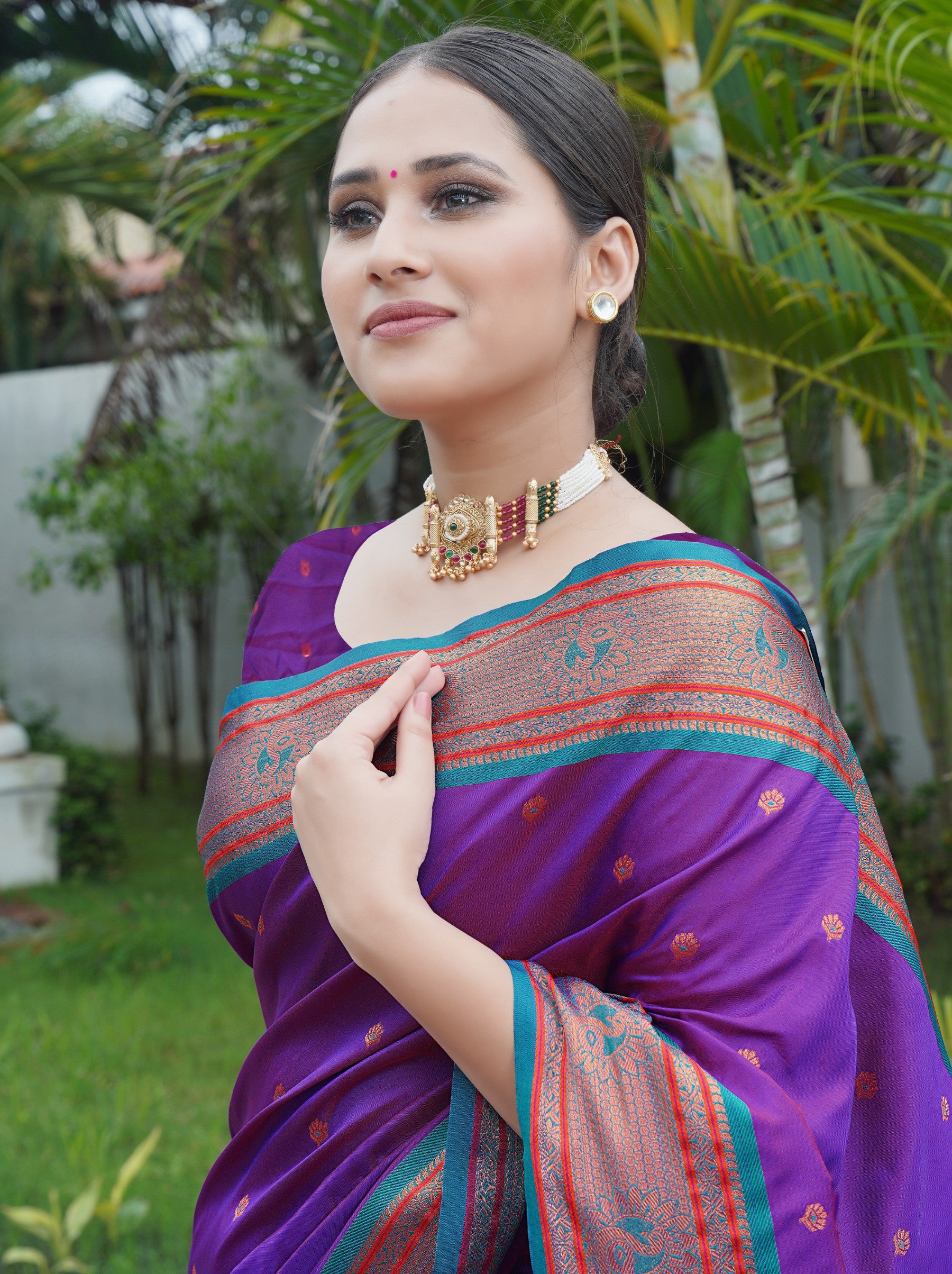 Indigo Purple Festive Saree - TrendOye
