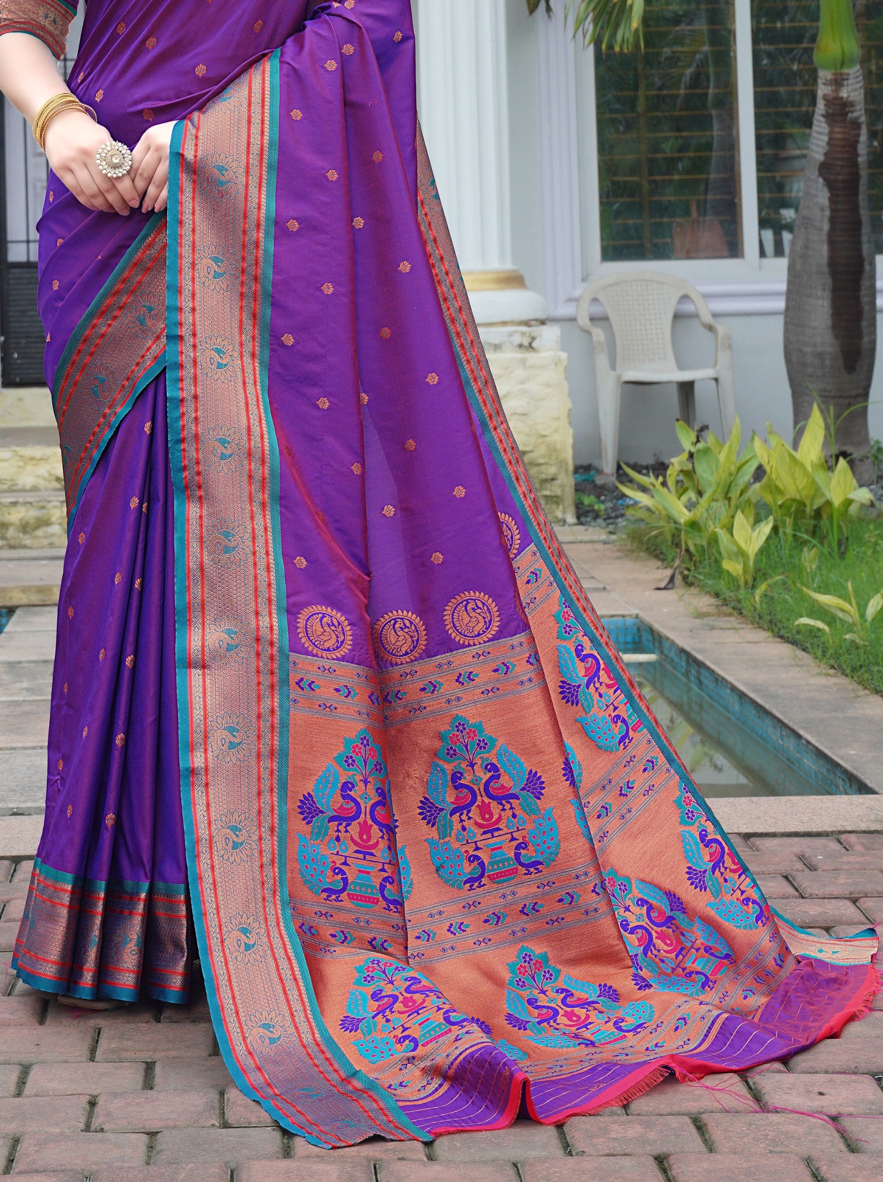 Indigo Purple Festive Saree - TrendOye