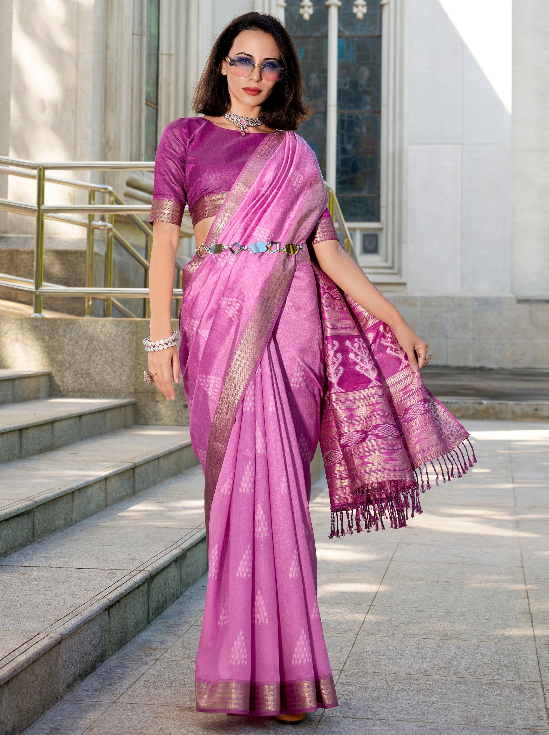 Fandango Violet Celebration Saree - TrendOye