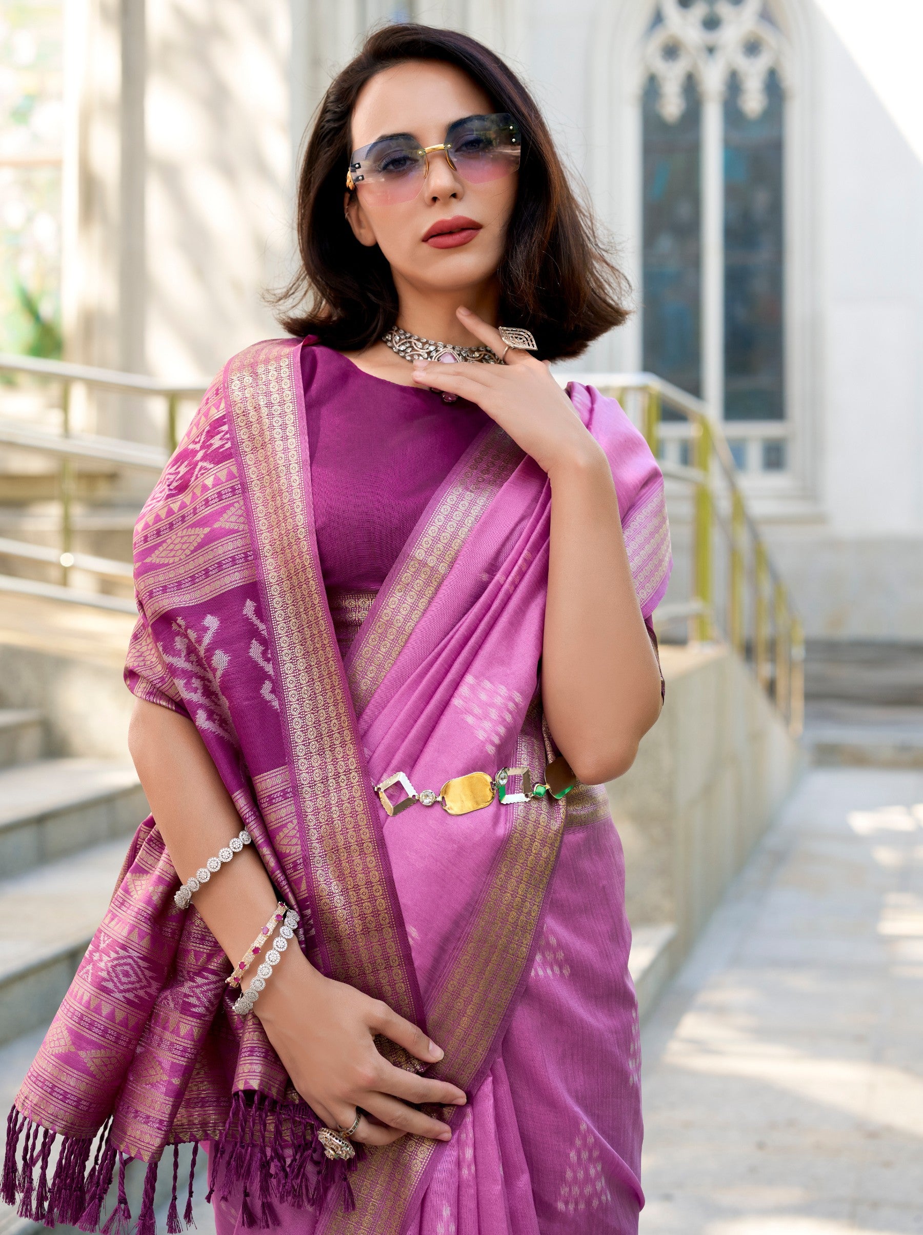 Fandango Violet Celebration Saree - TrendOye