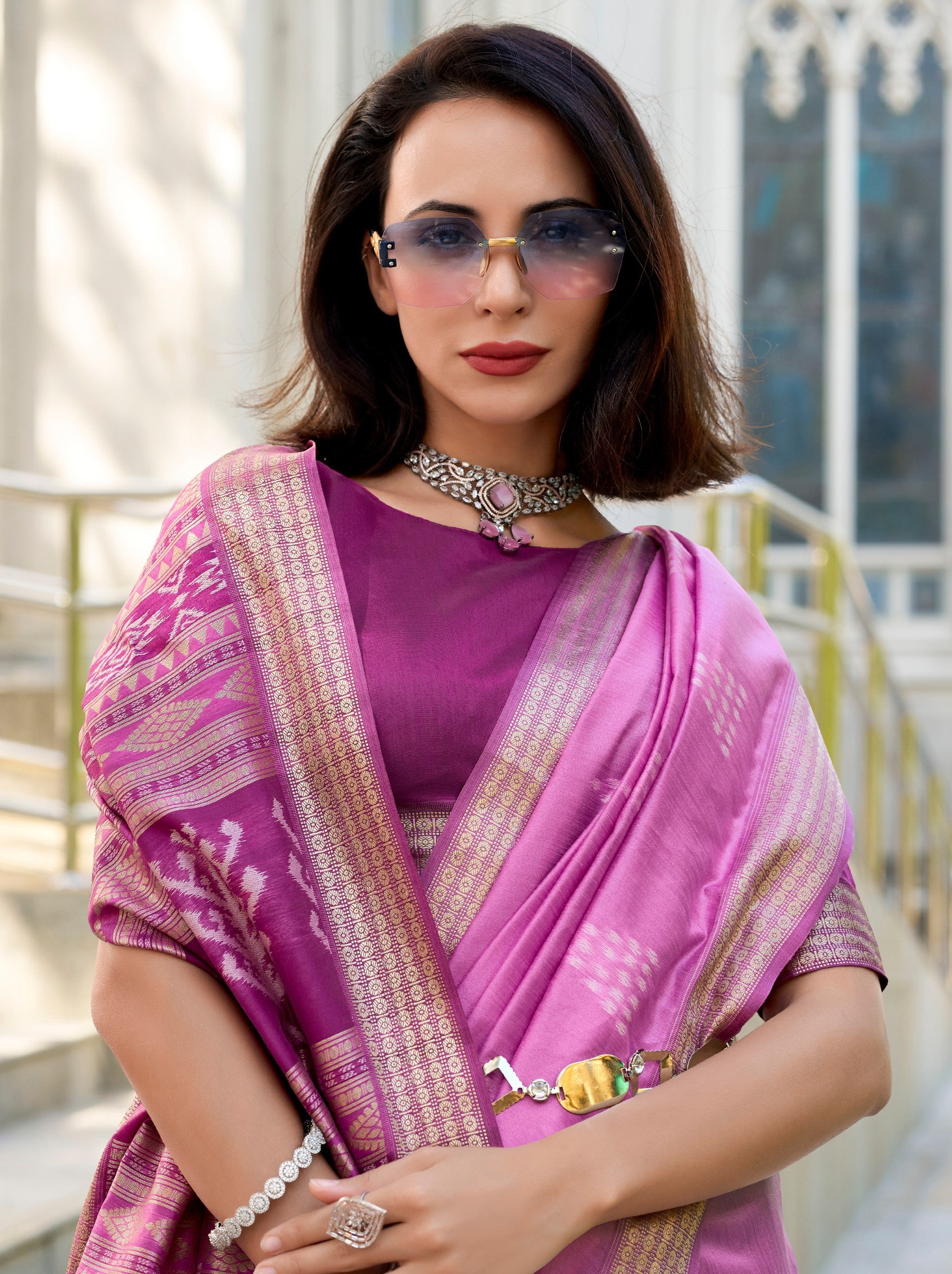 Fandango Violet Celebration Saree - TrendOye