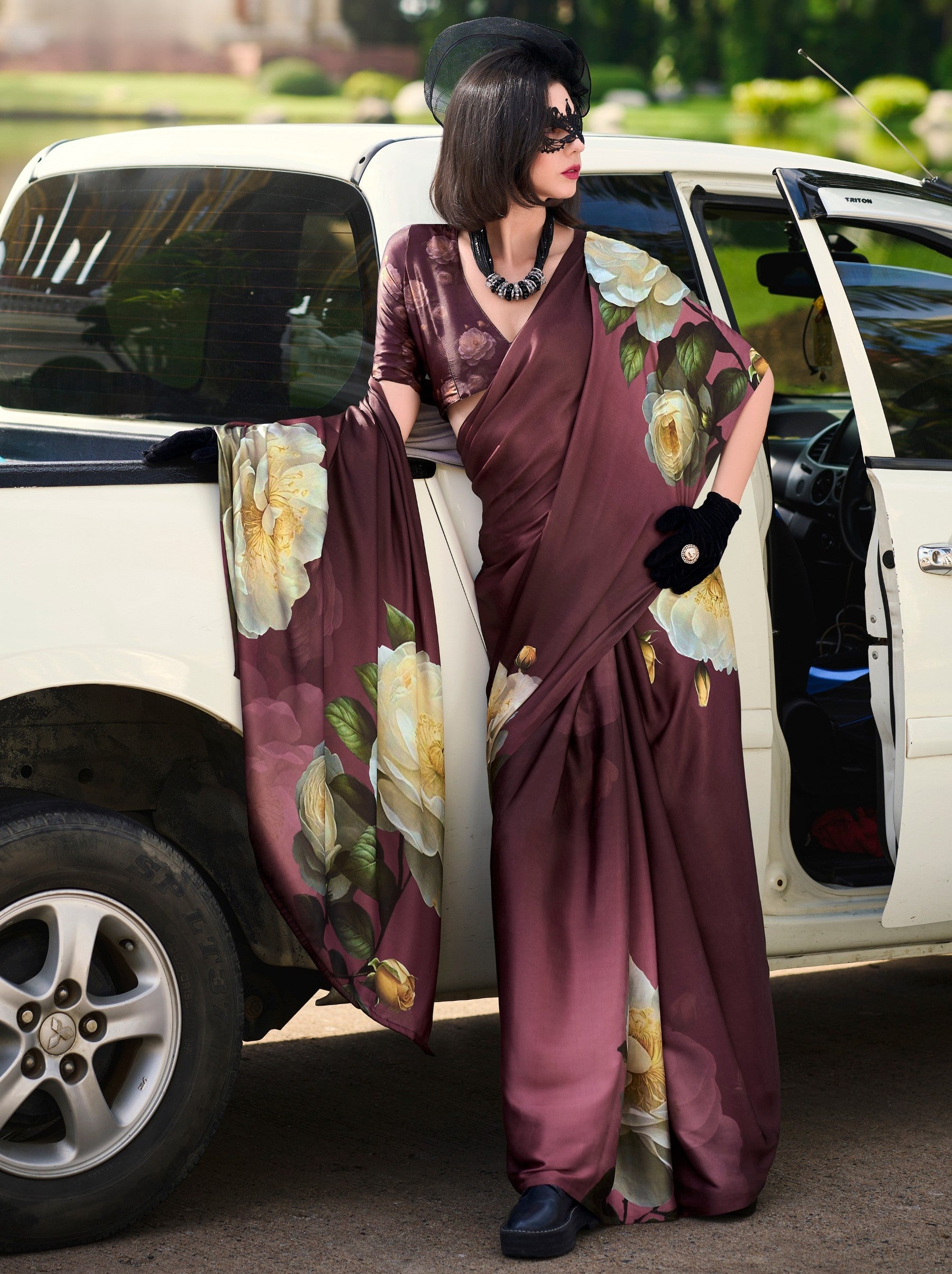 Regal Purple Party Saree - TrendOye