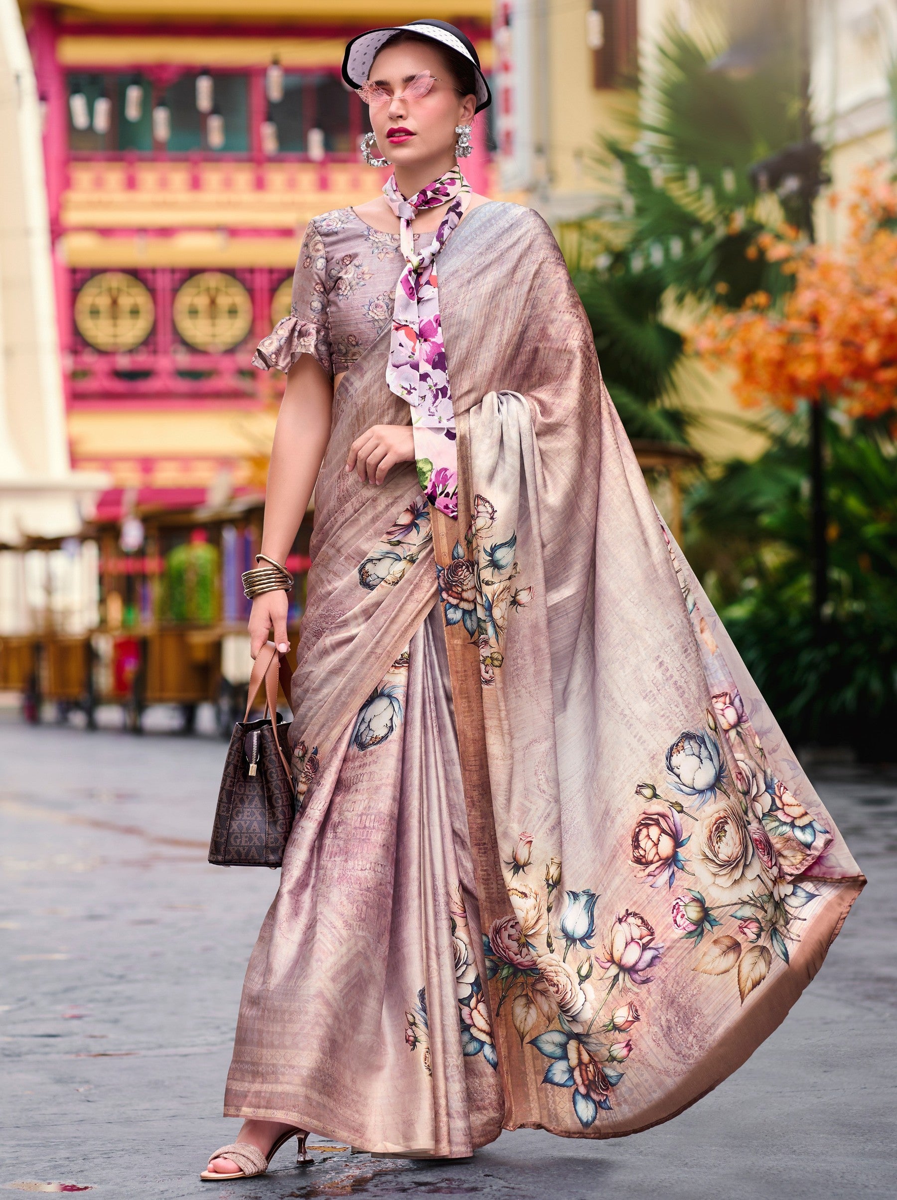 Lavender Purple Party Saree - TrendOye