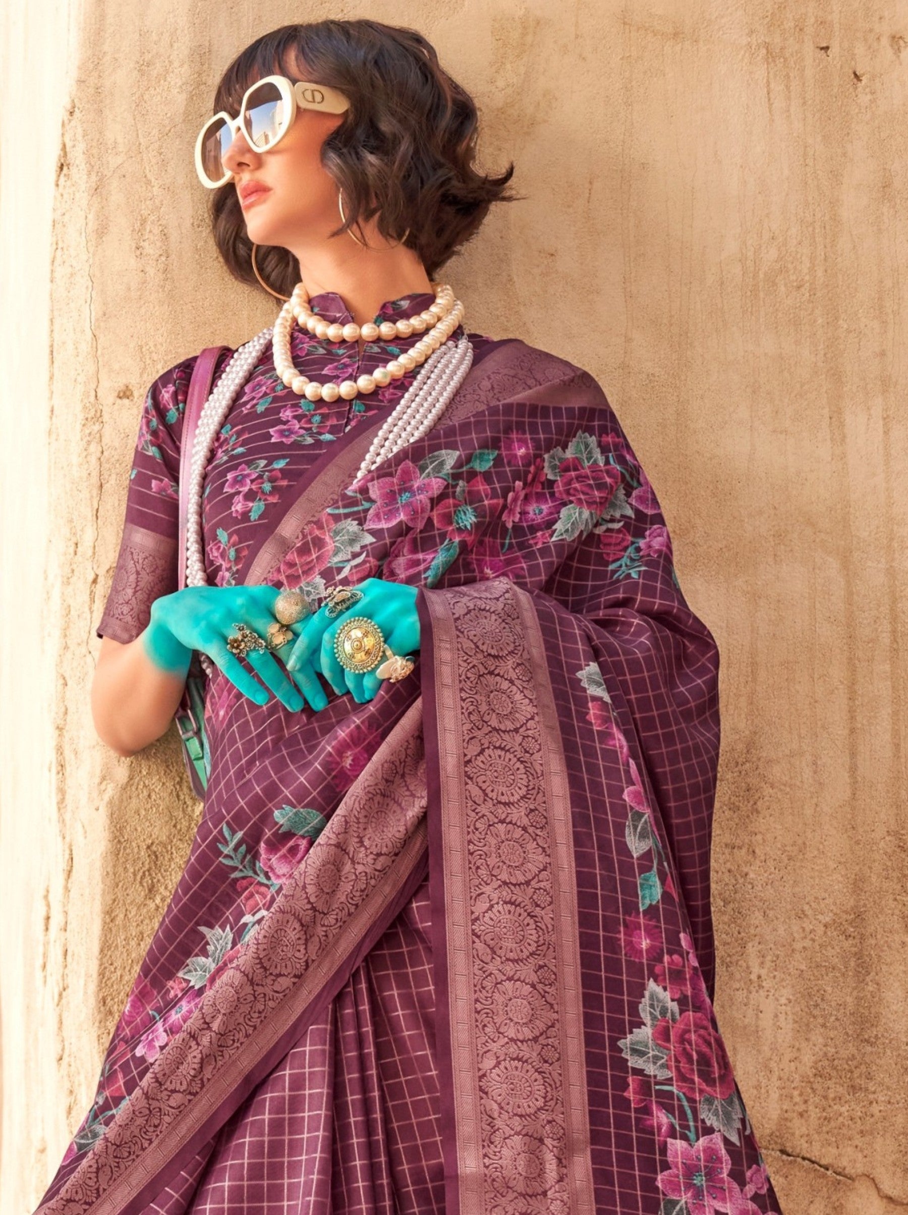 Byzantine Purple Fancy Digital Print Celebration Georgette Saree - TrendOye