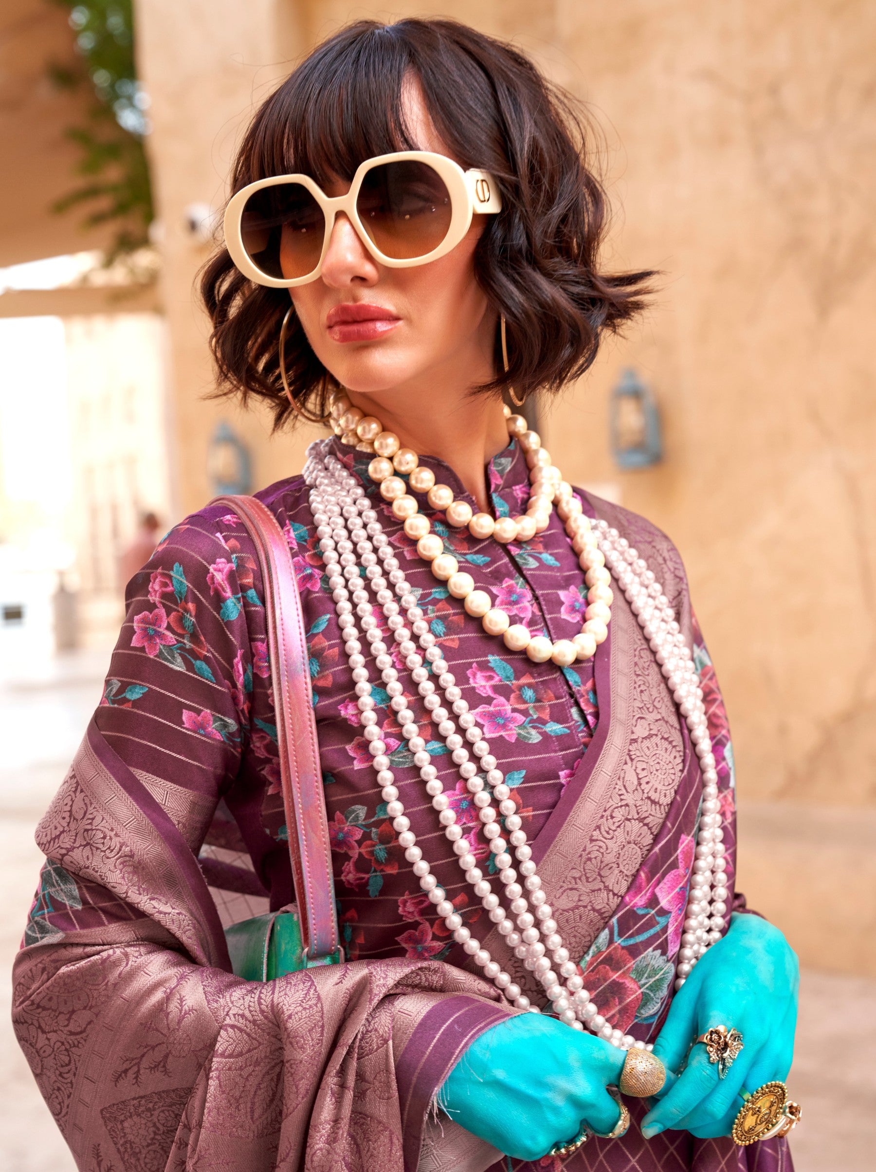 Byzantine Purple Fancy Digital Print Celebration Georgette Saree - TrendOye