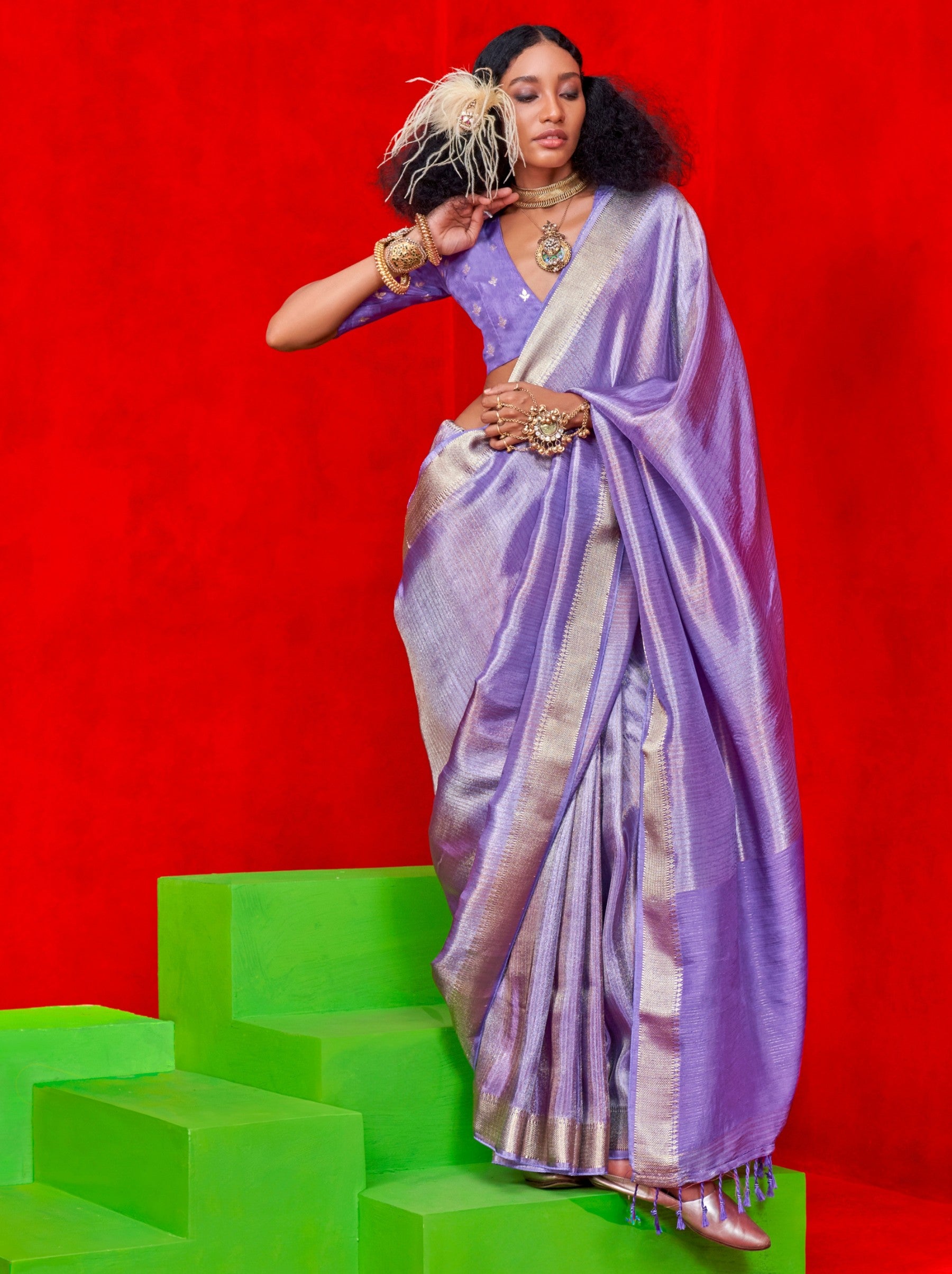 Electric Violet Celebration Saree - TrendOye
