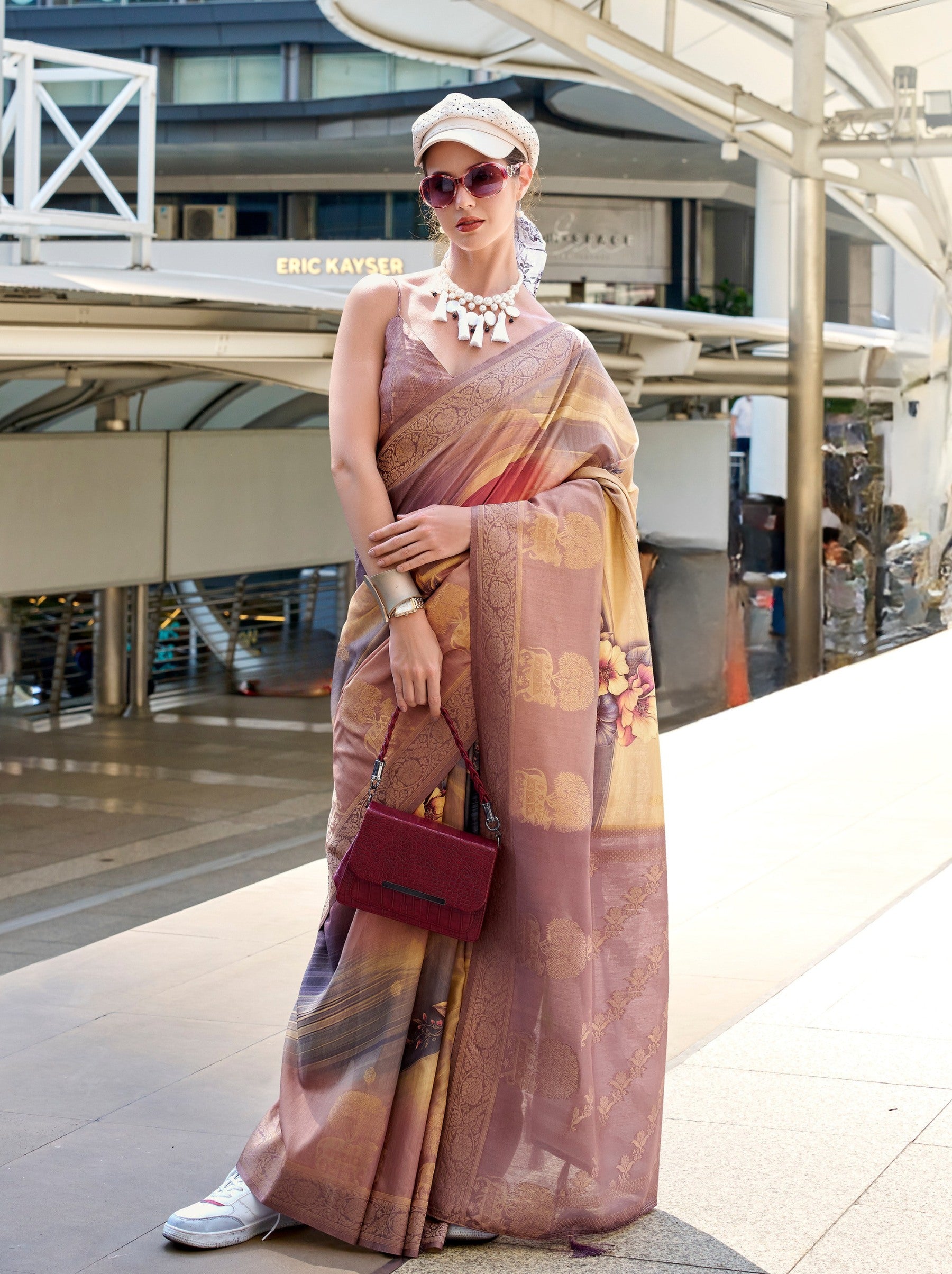 Plum Violet Celebration Saree - TrendOye
