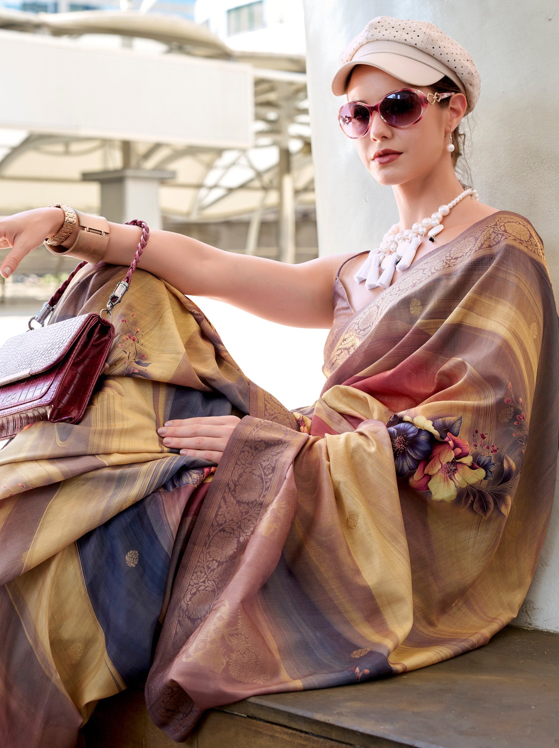 Plum Violet Celebration Saree - TrendOye