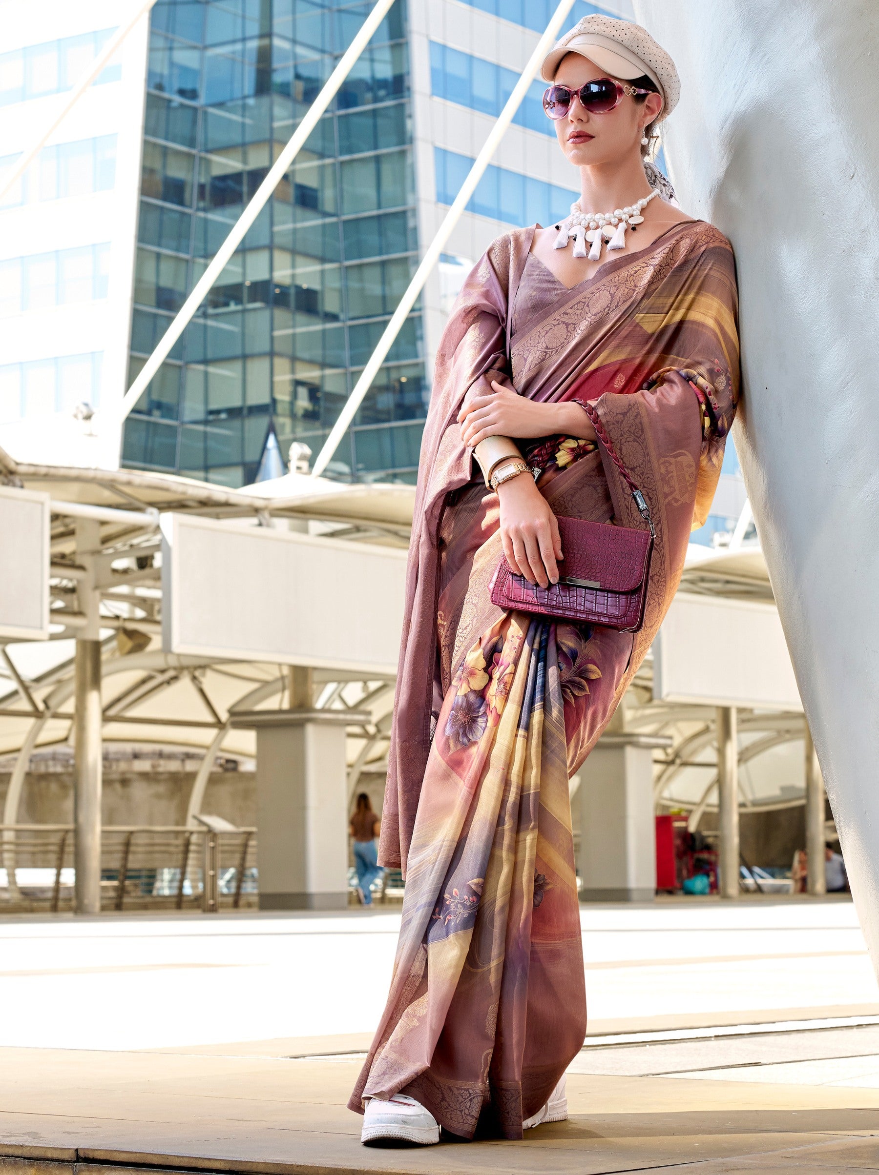 Plum Violet Celebration Saree - TrendOye