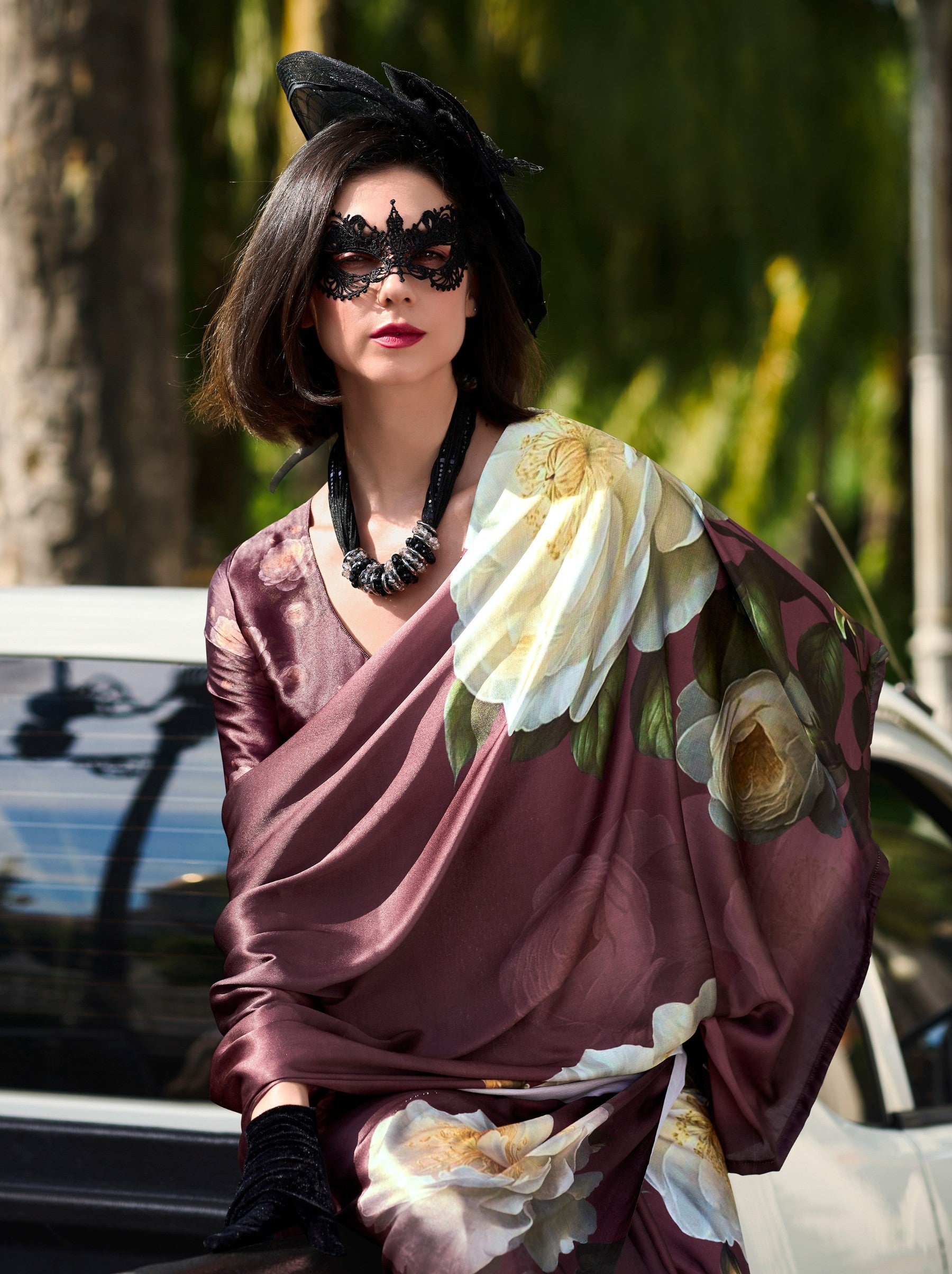 Regal Purple Party Saree - TrendOye