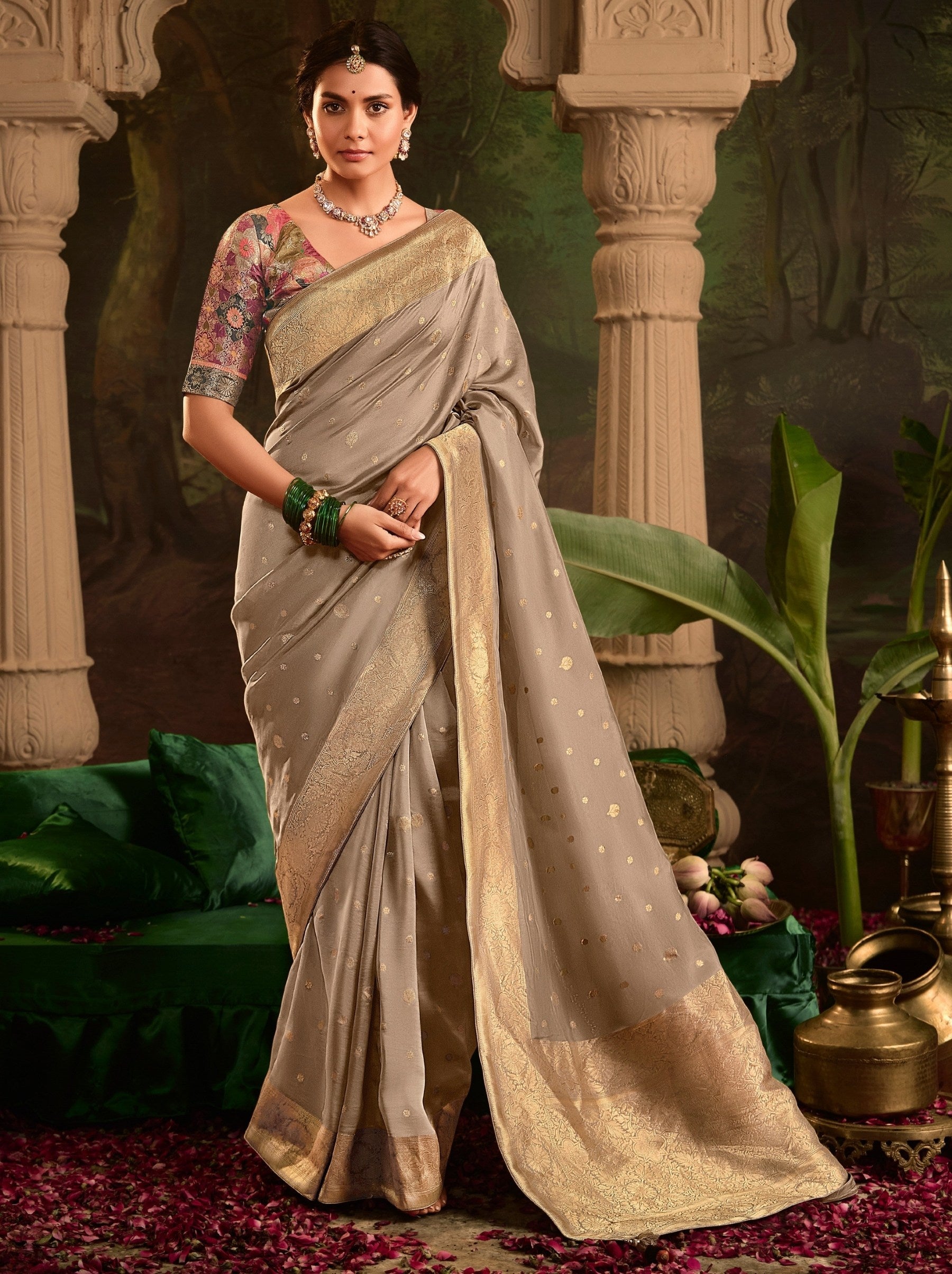 Hazelnut Beige Wedding And Party Designer Saree - TrendOye