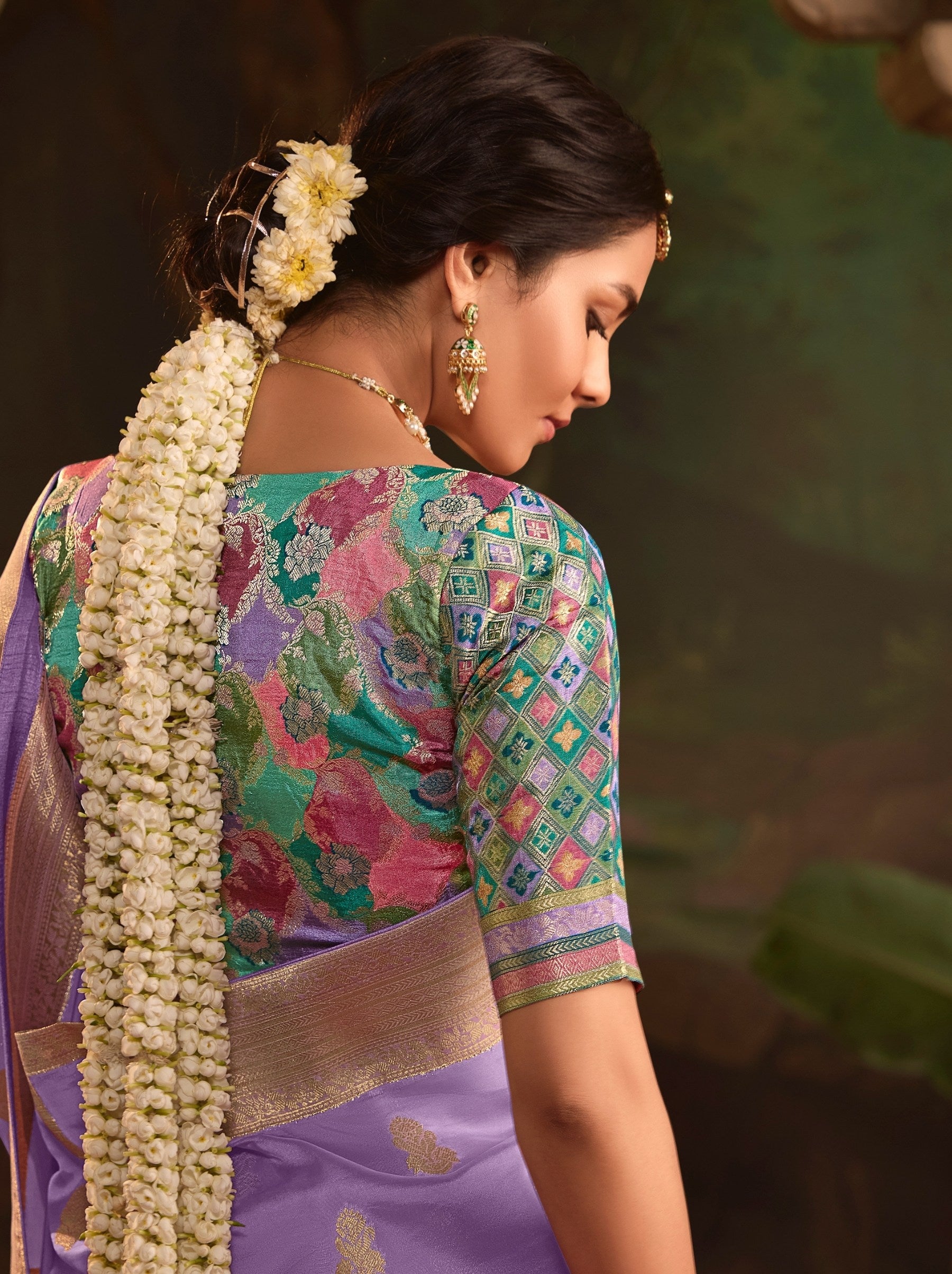 Floral Violet Wedding And Party Designer Saree - TrendOye