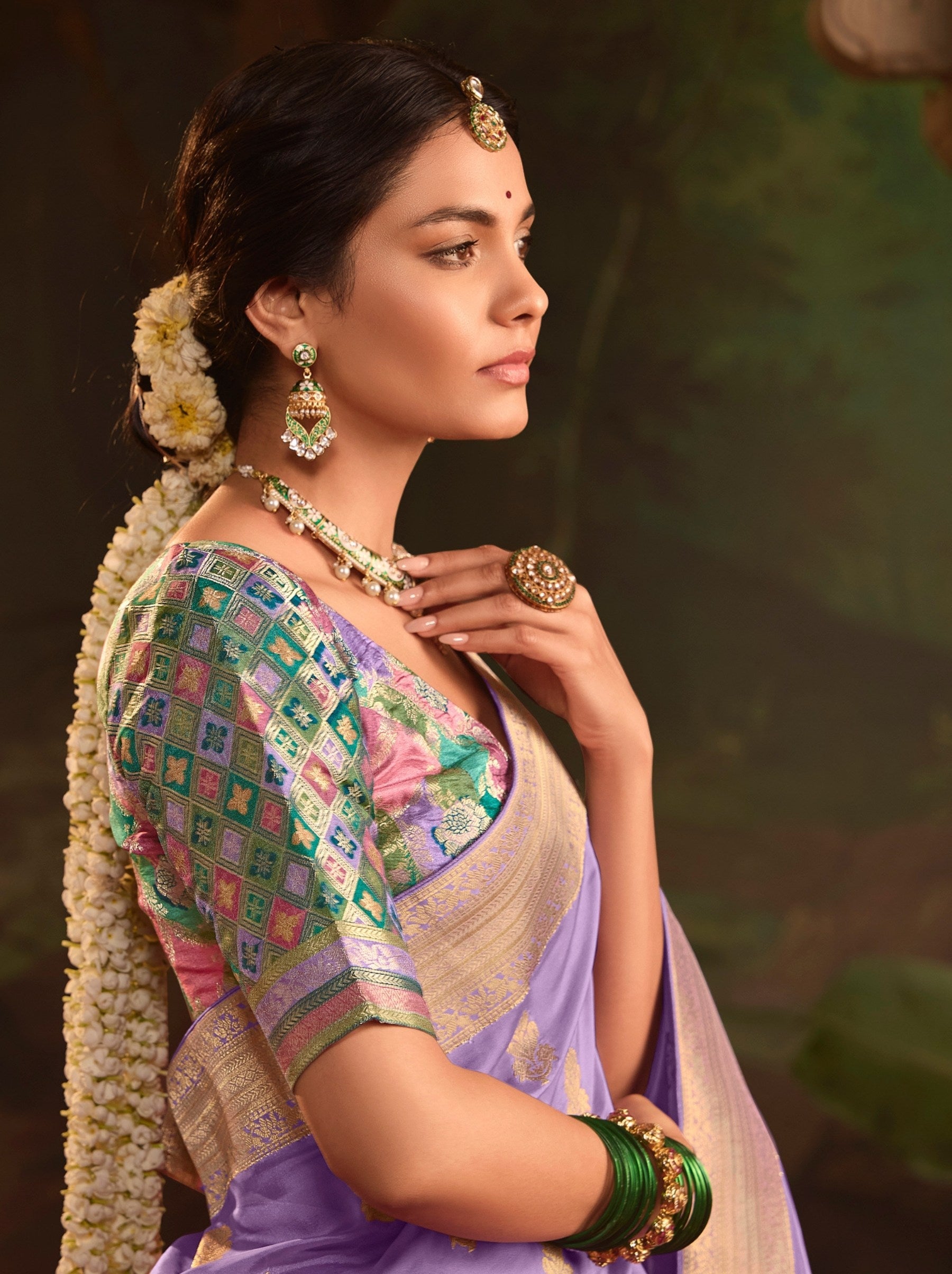 Floral Violet Wedding And Party Designer Saree - TrendOye