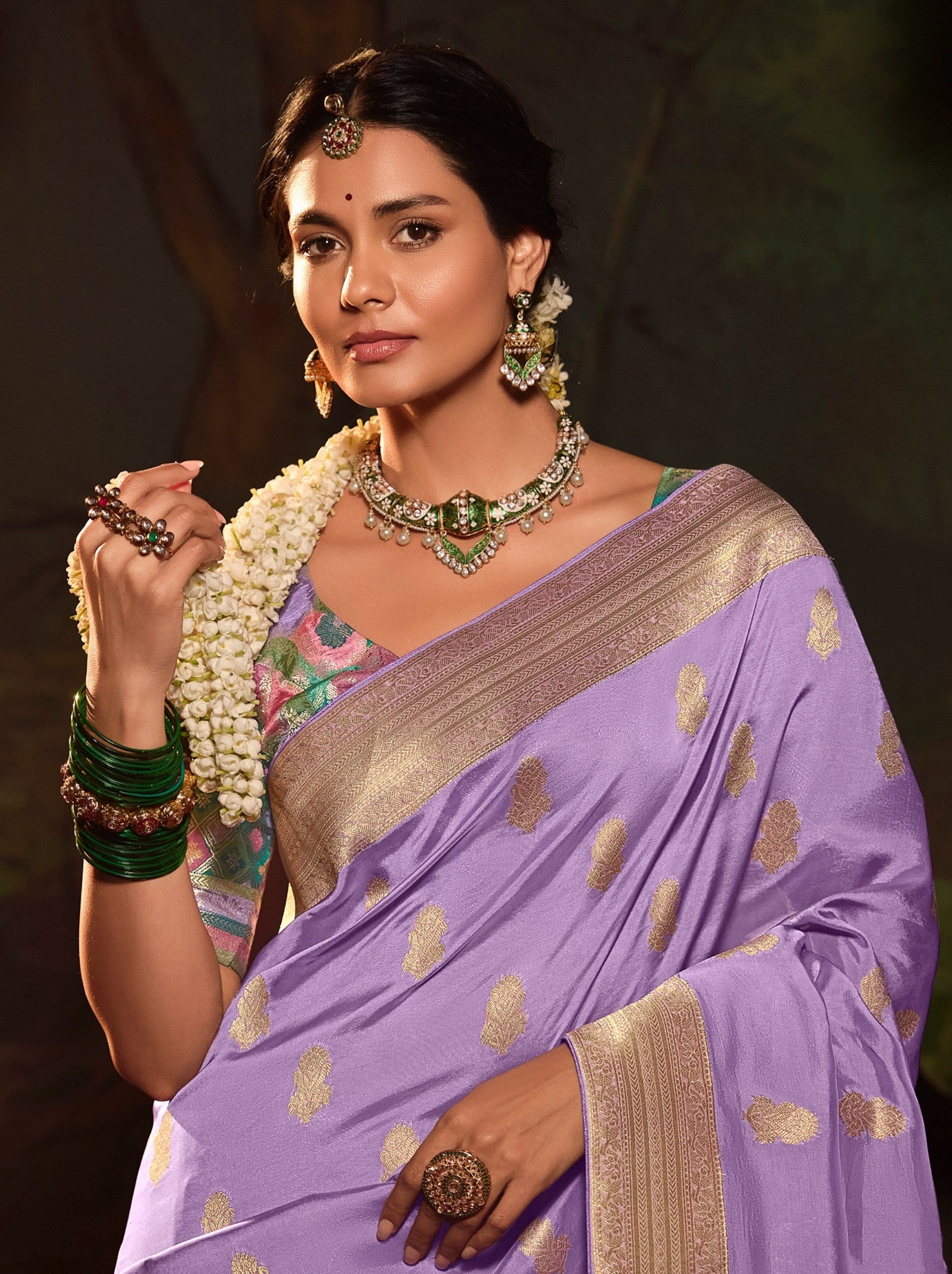 Floral Violet Wedding And Party Designer Saree - TrendOye