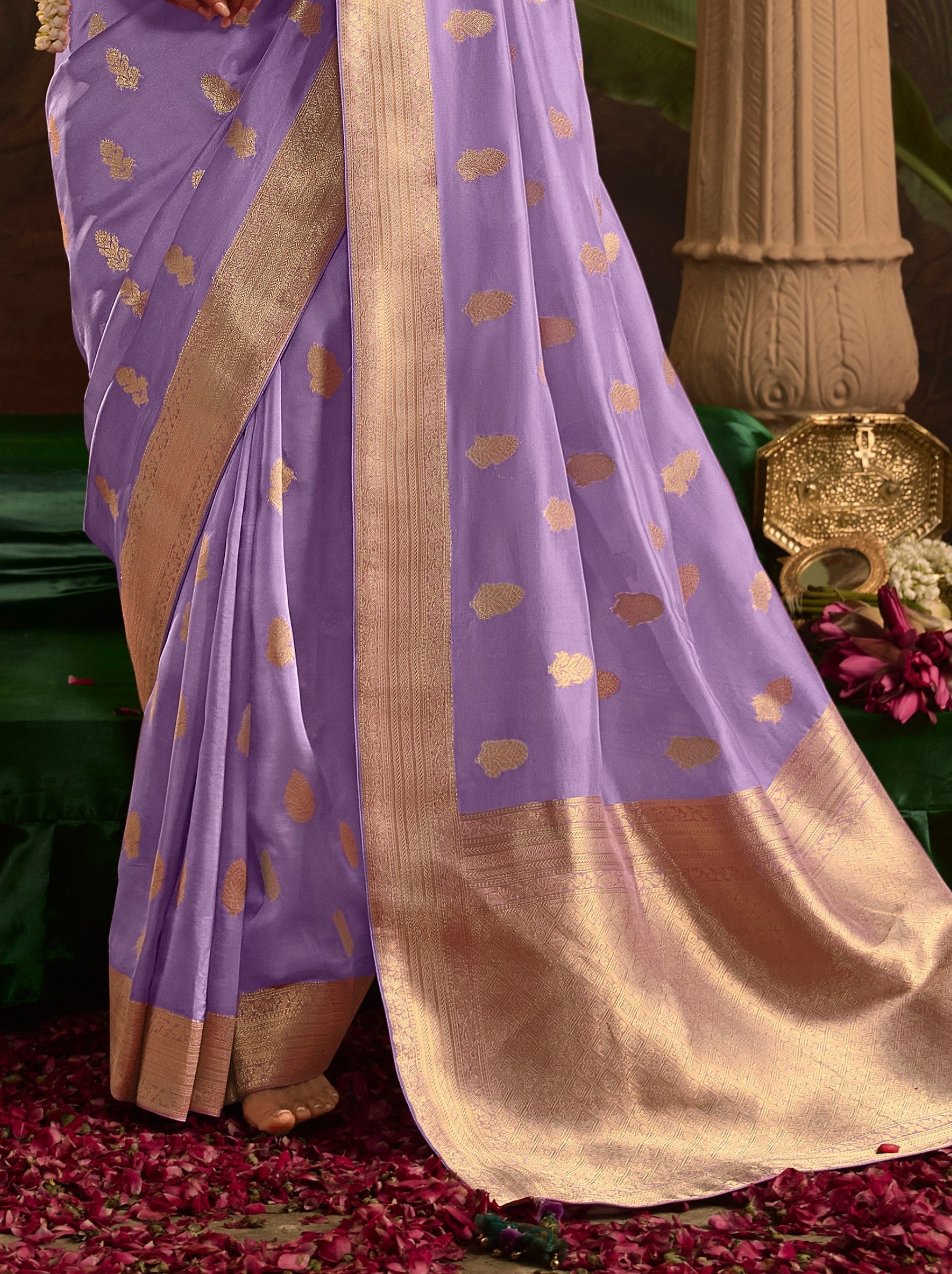 Floral Violet Wedding And Party Designer Saree - TrendOye