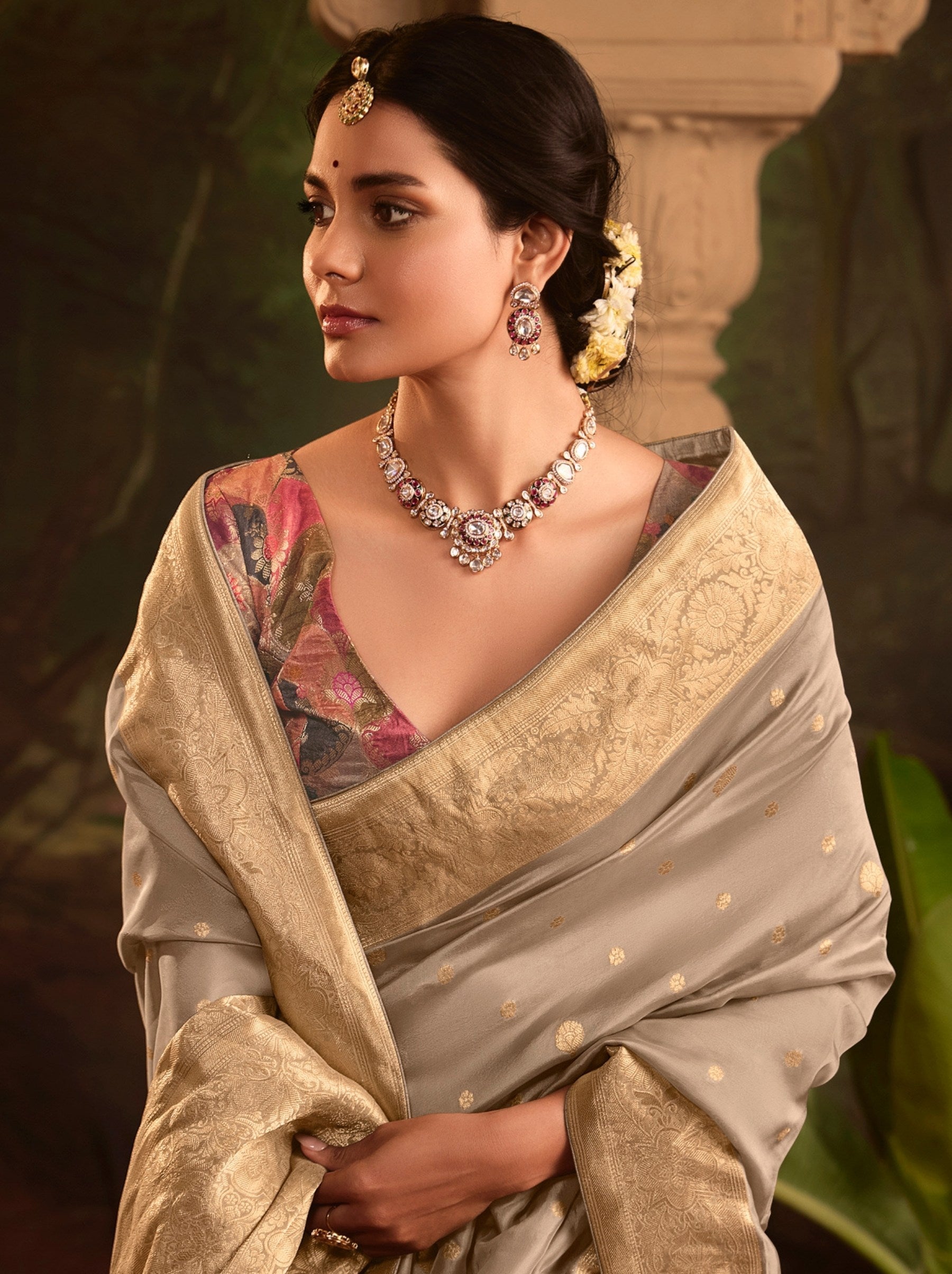Hazelnut Beige Wedding And Party Designer Saree - TrendOye