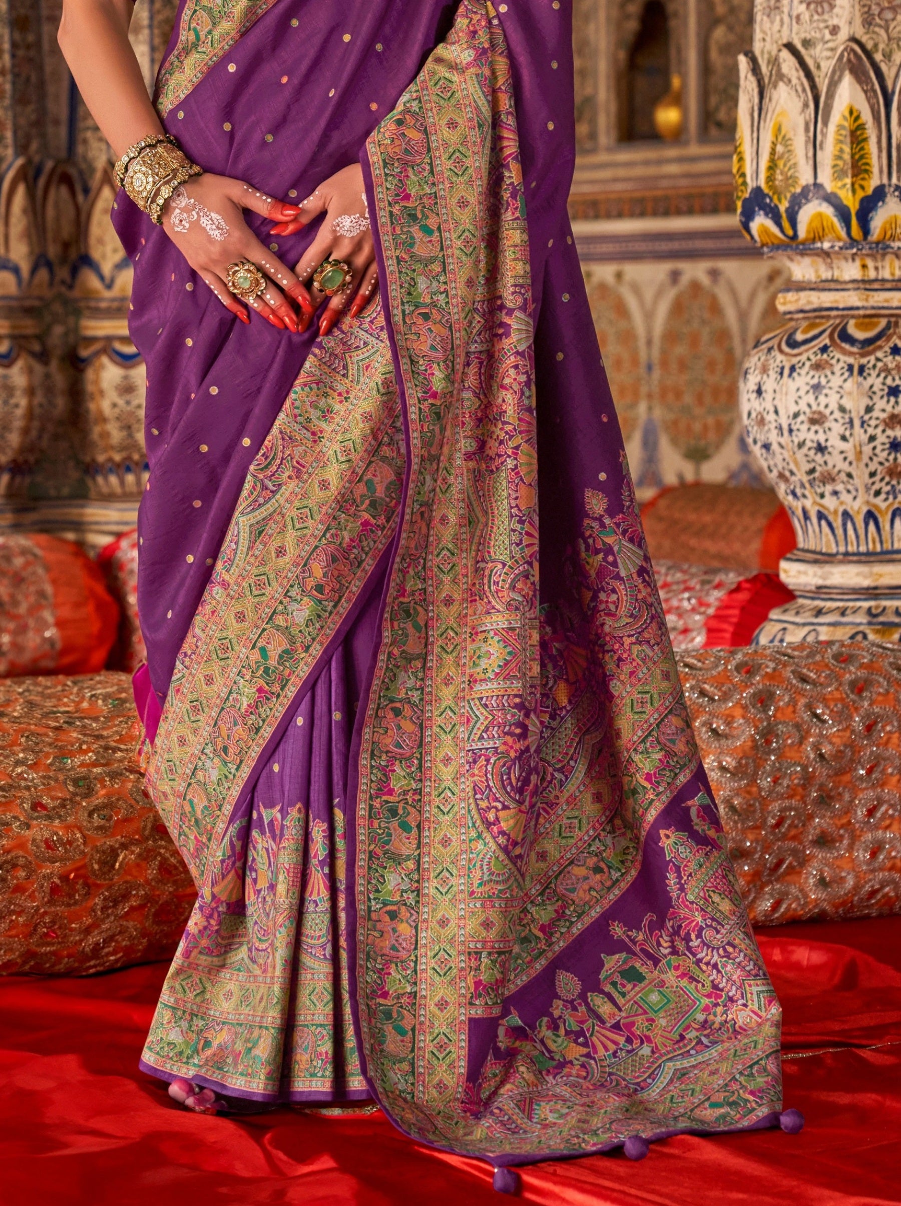 Byzantine Violet Premium Silk Saree With Traditional Pattern - TrendOye